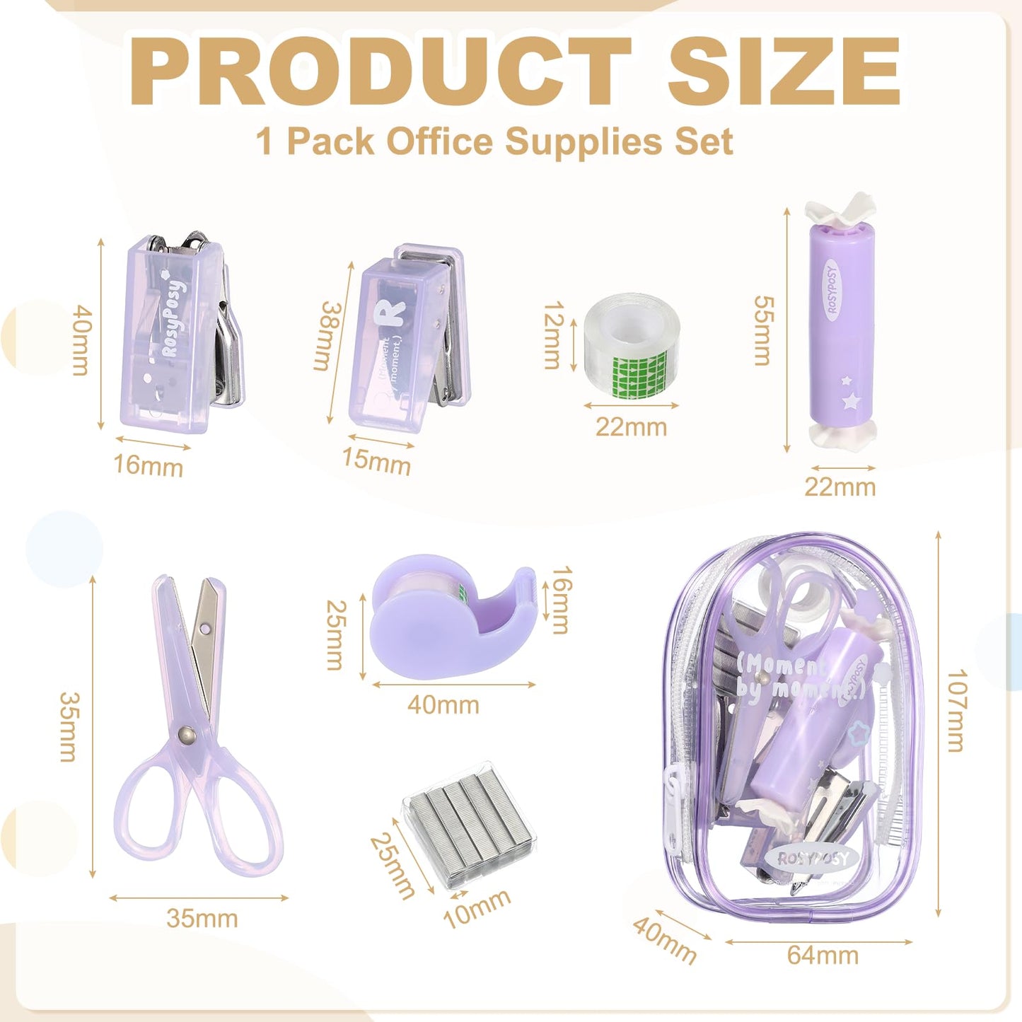 PATIKIL 2 Pack Office Supplies Set, 7pcs Desk Supplies Set Stapler Tape Dispenser Scissors Accessories Kit Mini Office Supply Kit Cute Small for Desk Women Organizer, Pink Purple