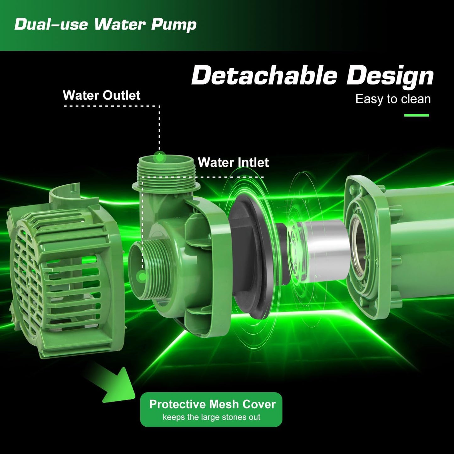 Prostormer 1/3HP Submersible Pond Pump, 3300GPH High Flow Water Pump with 16ft Lift Height, Garden Pumps, for Ponds, Fountains, Waterfalls, Hydroponics, Fish Tanks, Indoor & Outdoor Use