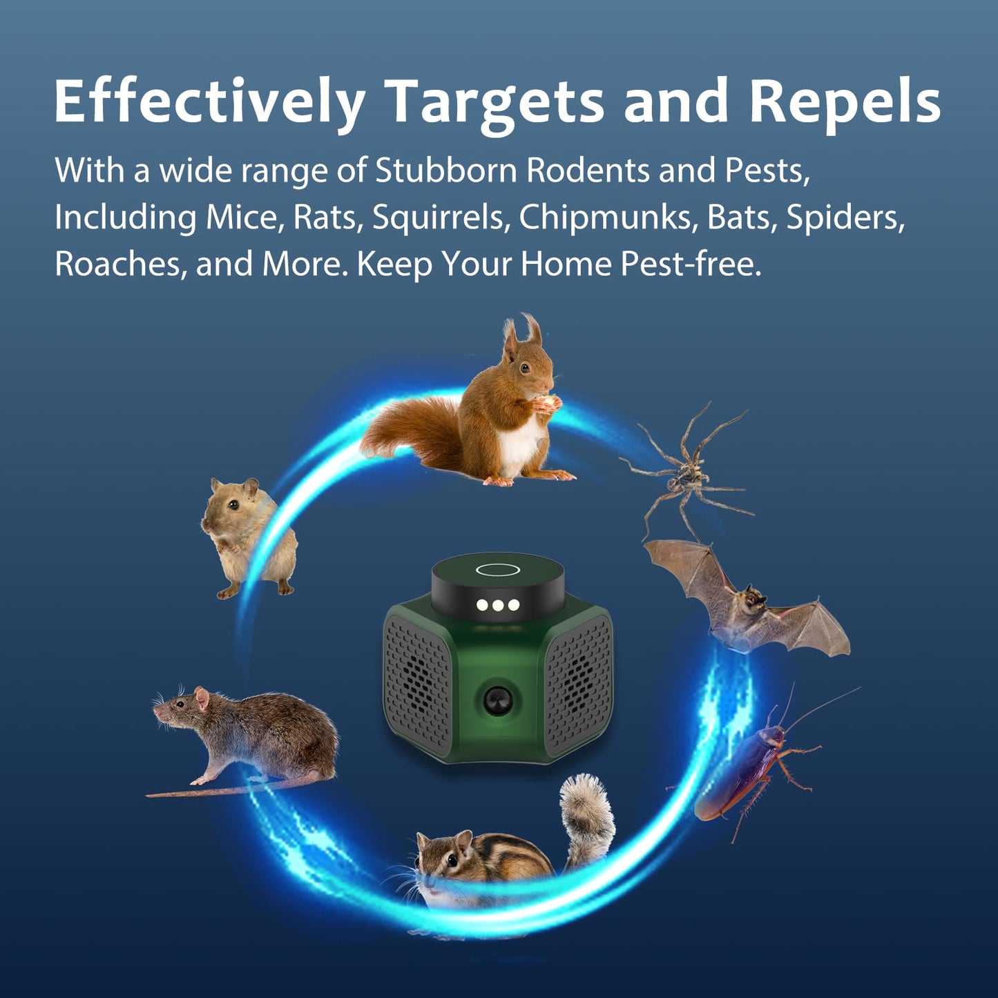 Ultrasonic Mouse Repellent Plug-in – Indoor Rodent Deterrent with 3 Modes & LED Strobe Lights, Mice Rat Squirrel Control for Attic, Garage, Basement (Green)