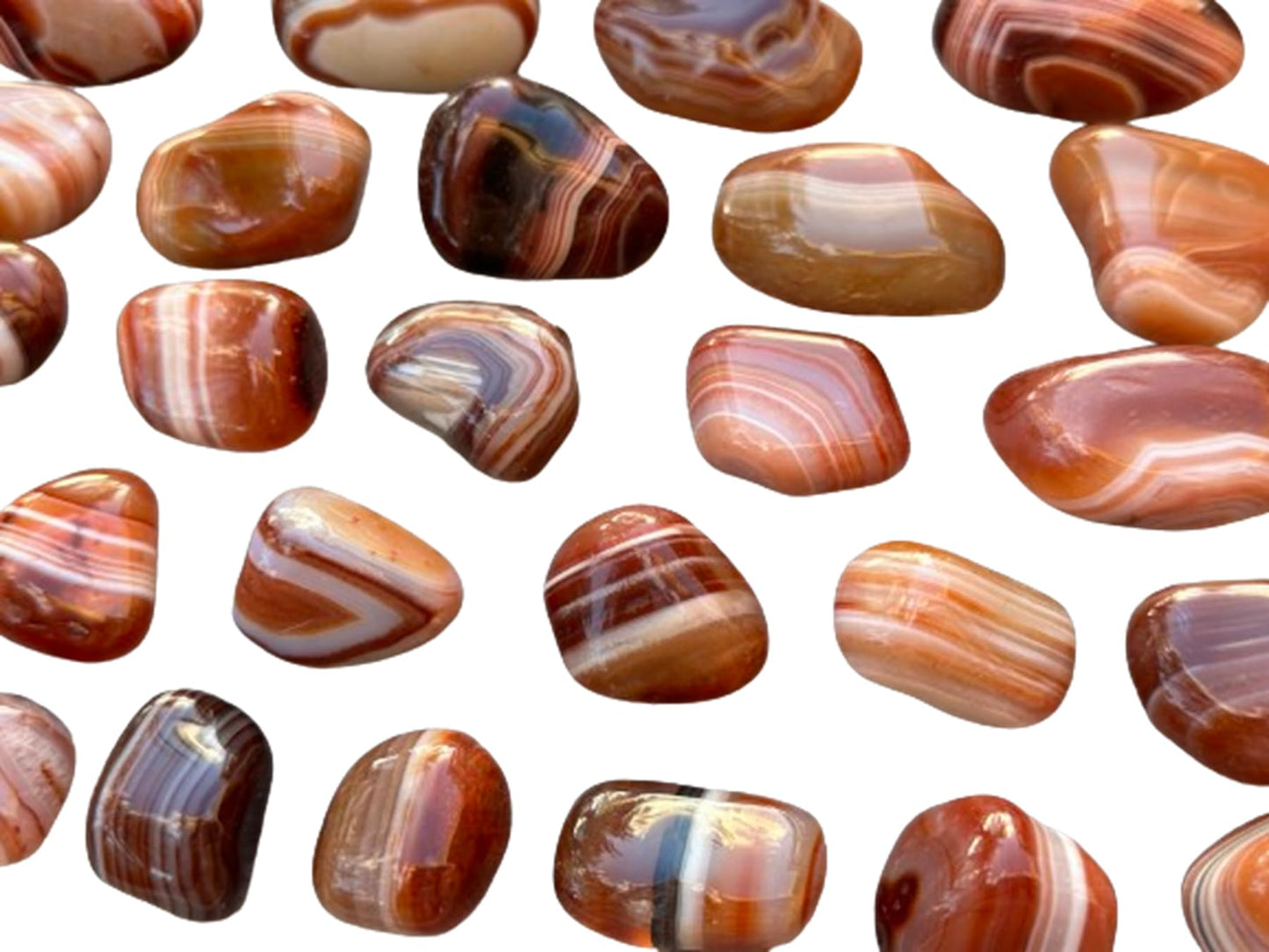 GAF TREASURES 5 Pcs Red Banded Agate Tumbled Stones – Polished Natural Red Banded Agate Gemstones for Collection, Display & Crafting (Red Banded Agate)