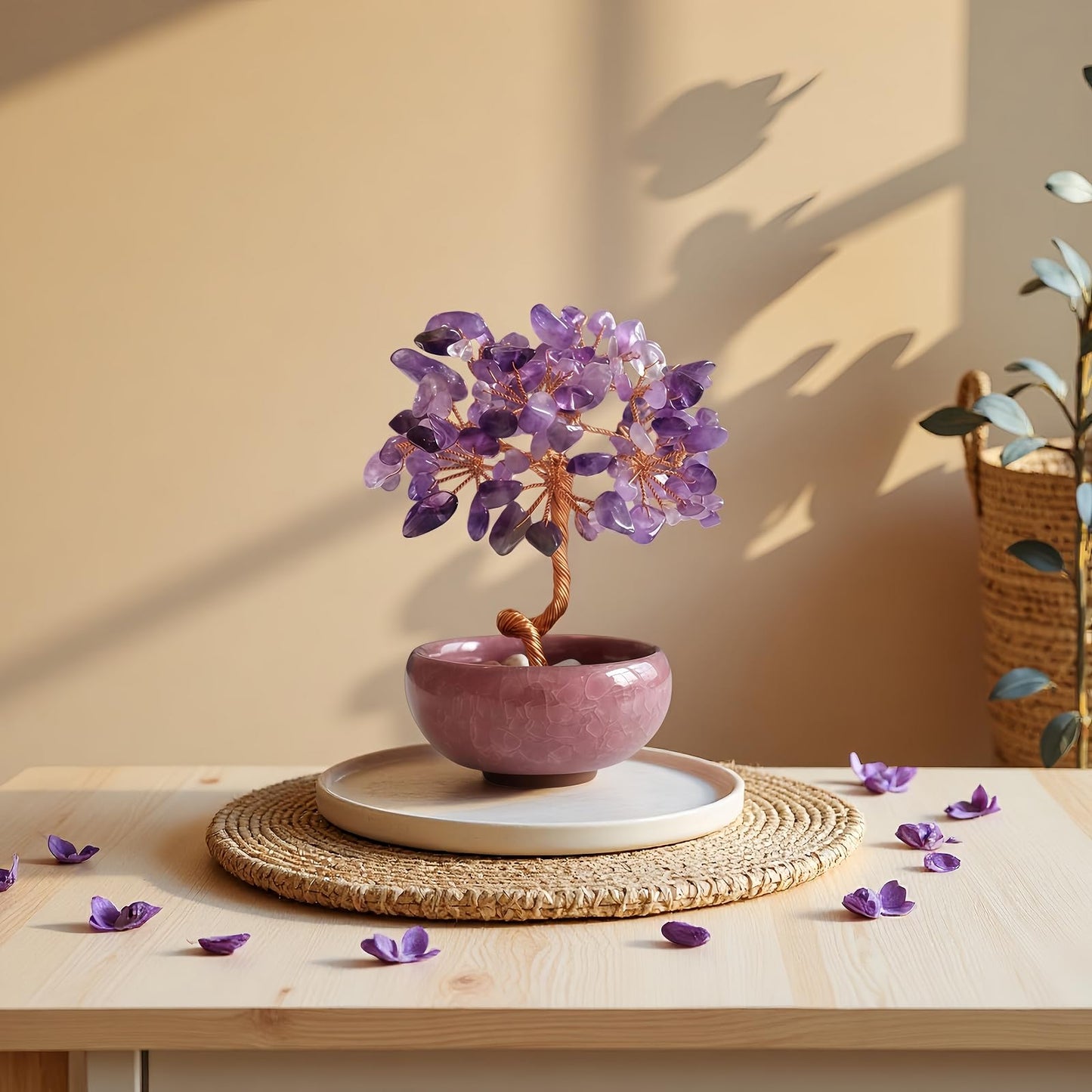 Amethyst Crystal Tree of Life Decor, Purple Gem Tree for Crystal Healing Amethyst Crystal Trees Decor, Handcrafted Gem Tree of Life for Home Decor (Amethyst)