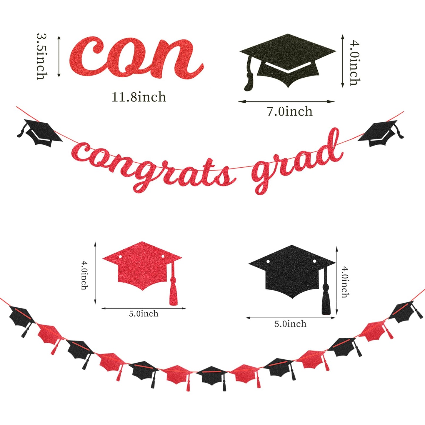 Red-Black White Party-Decorations Graduation Banner-Streamers - 18pcs Kits 2026 Congrate Grad Garland,Congratulations Paper Tissue Pom Poms Fan,Honeycomb Lanterns Decor Panduola