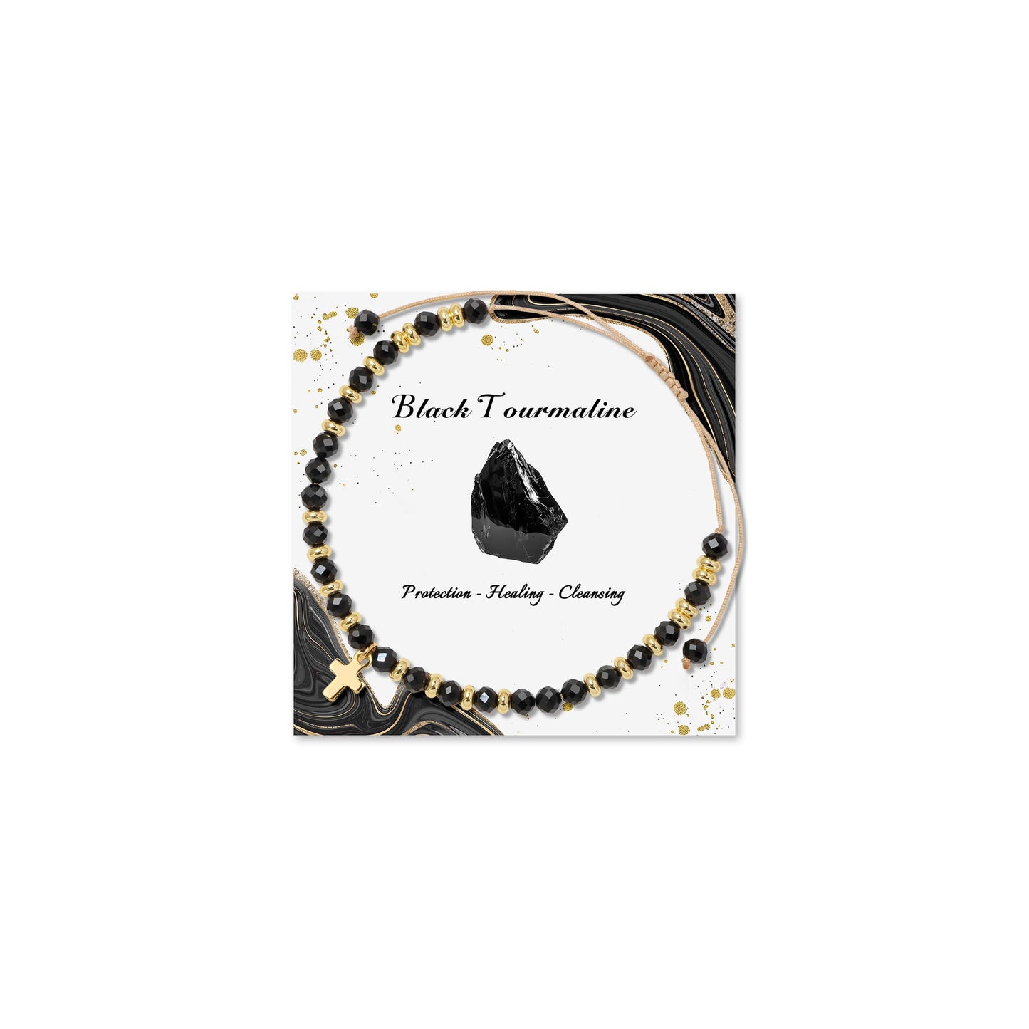 Raicegs Braided Black Tourmaline Cross Crystal Bracelet Natural Stone Beaded Bracelet for Women Faith Jewelry Healing Bracelet Christian Gifts for Women Religious Gifts