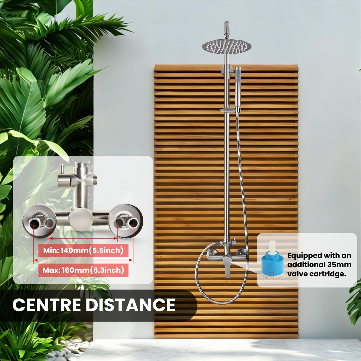 gotonovo Outdoor Shower Fixtures SUS304 Stainless Steel Rain Shower Kit Faucet High Pressure Wall Mount 2 Dual Function 8 Inch Showerhead and Handheld Spray Combo, Single Handle, Brushed Nickel