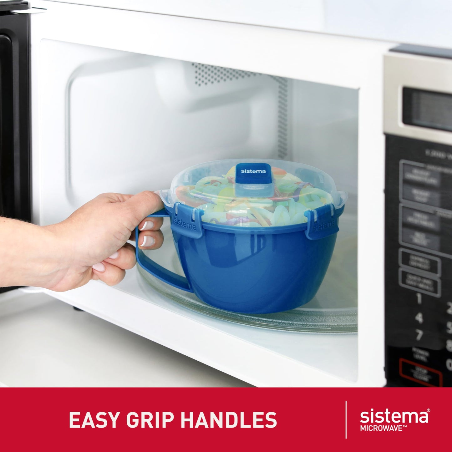 Sistema Microwave Containers | Soup Mug, Porridge Bowl & Noodle Bowl | Food Containers With Steam Release Vents | BPA-Free | Red | 3 Count