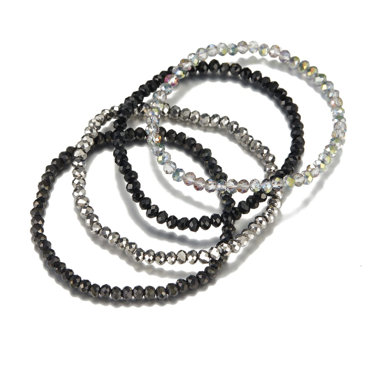 Noessla Beaded Boho Stretch Bracelet Colorful Stackable Crystal Beads Bracelets Trendy Costume Jewelry Mothers Day Gifts for Women(Black)