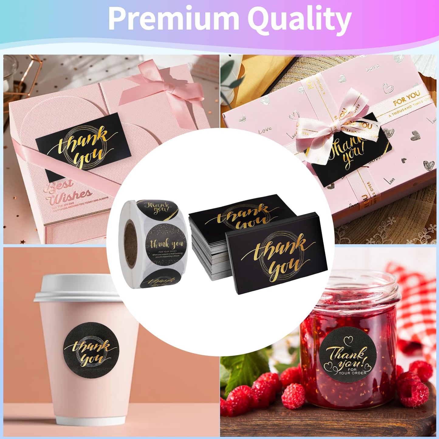 670Pcs Thank You Cards and Stickers Set- 500 Thank You for Supporting My Small Business Stickers & 120 Cards with 50 Resealable Packaging Bags, Small Business Essentials (Black)