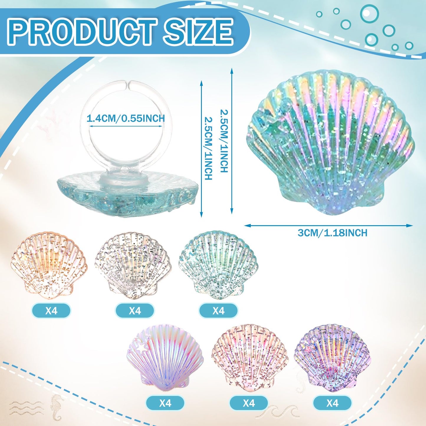 Kenning 24 Pcs Resin Seashell Cupcake Ring Toppers Under the Sea Cupcake Topper for Seashell Theme Birthday Party Cake Decorations Baby Shower Weeding Anniversary Sea Party Supplies