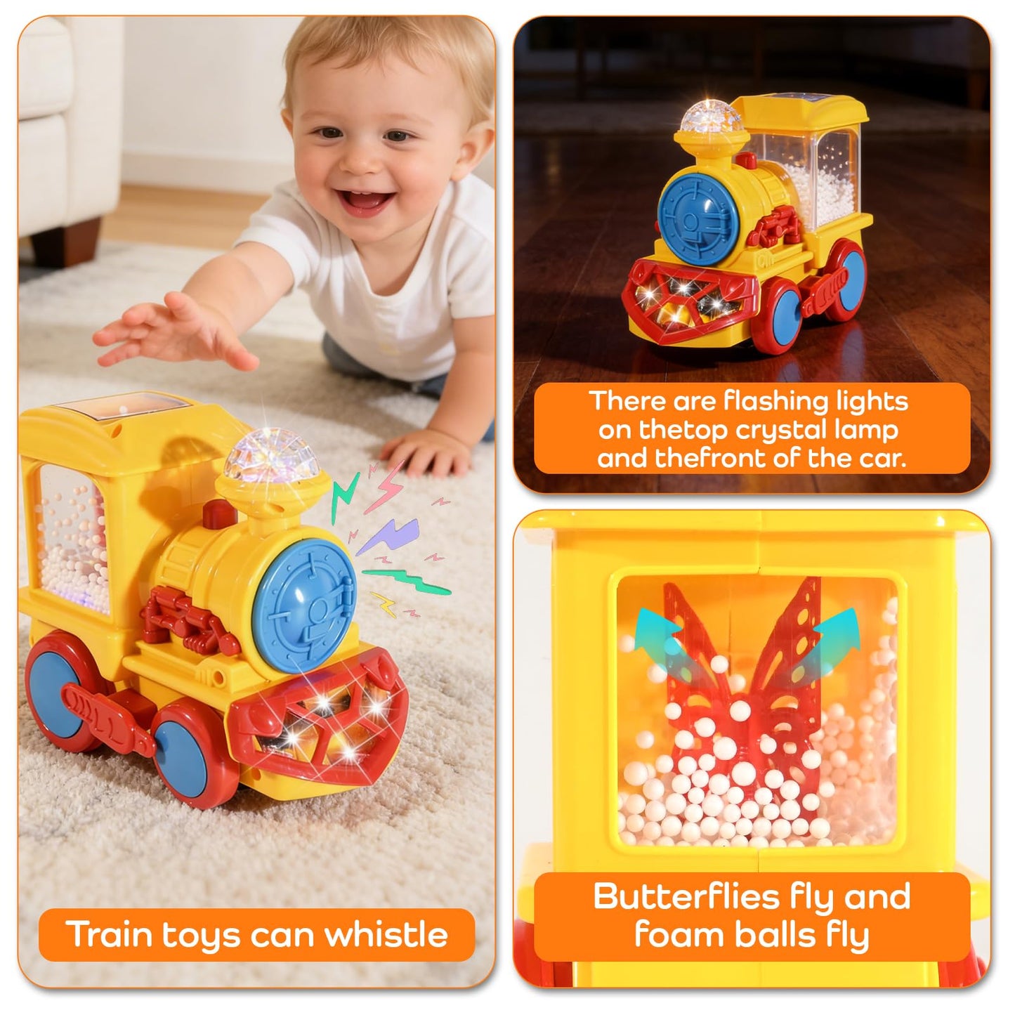 Light Up Train Toy for Toddlers, Transparent Car Toy for Kids with Cool Light and Music Educational Crawling Toys for Baby Boys and Girls
