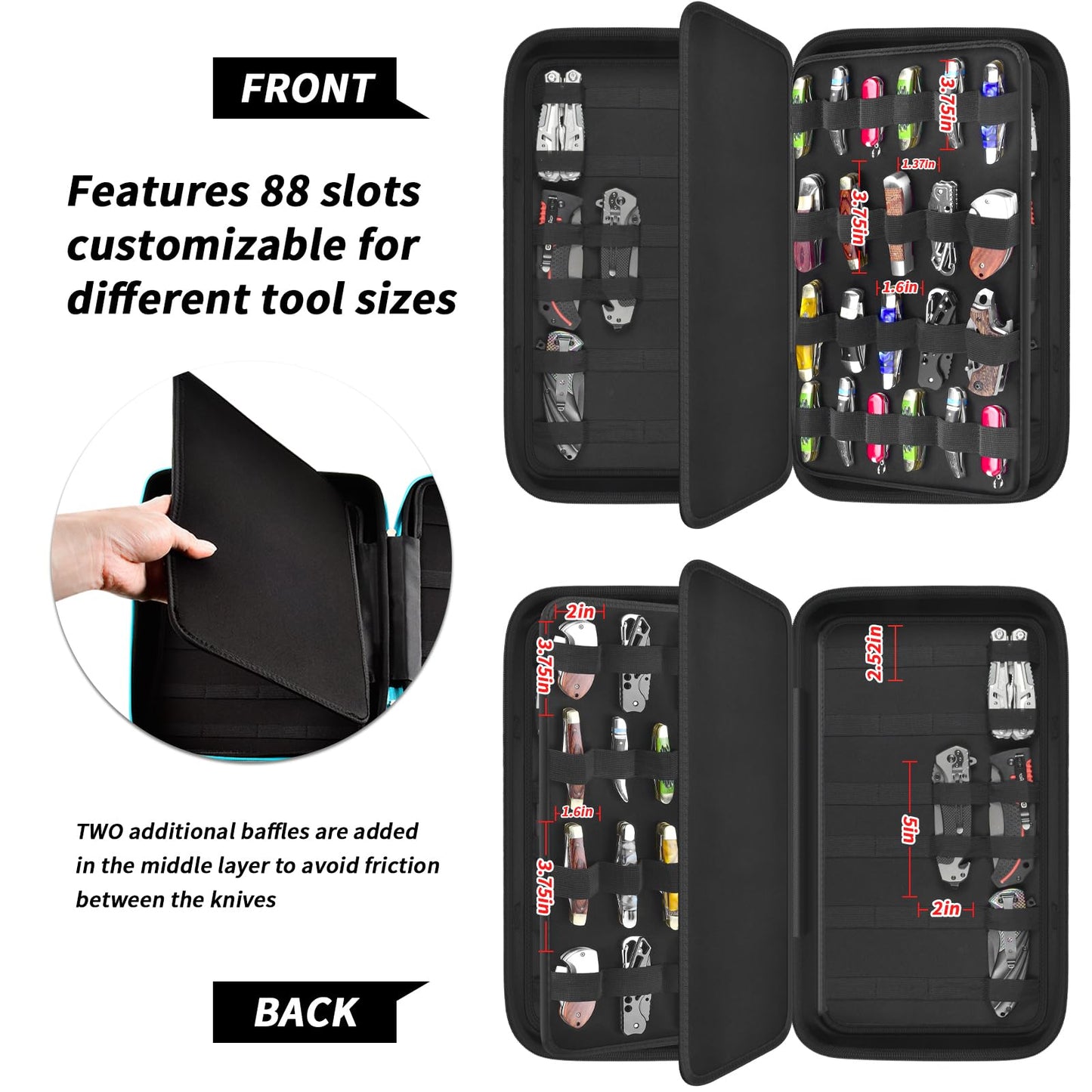 Display Case for 66+ Pocket Knives. Folding Knife Holder, Butterfly Knives Storage Organizer, Knives Roll Collection Pouch Carrier Bag for Survival Tactical Outdoor for EDC Mini Knife (Box Only)