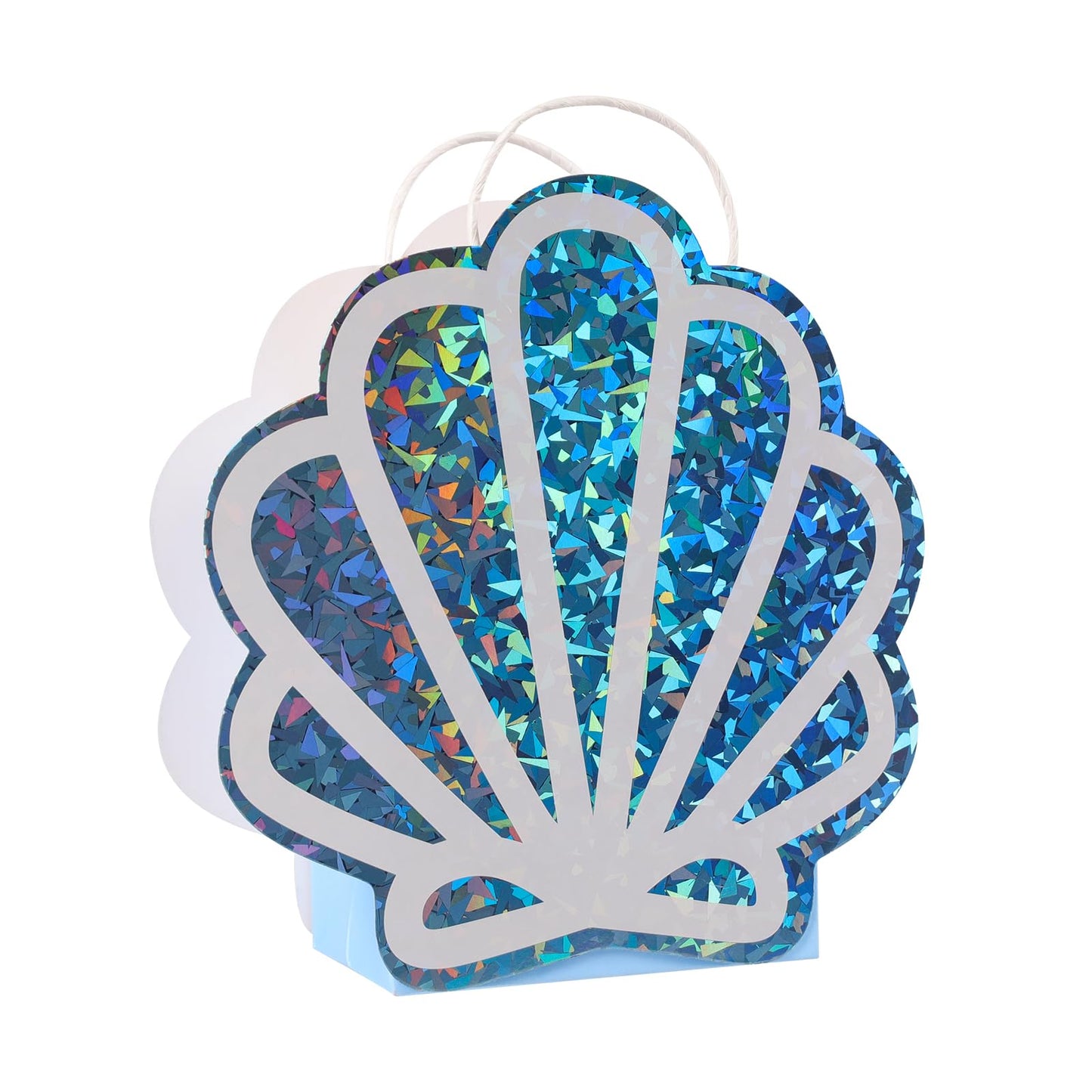 Sariiraw 16 Pack Mermaid Party Favor Bags with Handles, Holographic Seashell Goodie Bags for Under The Sea Theme Party Decorations, Mermaid Birthday, Baby Shower Supplies, 6"x3.1"x9.8"