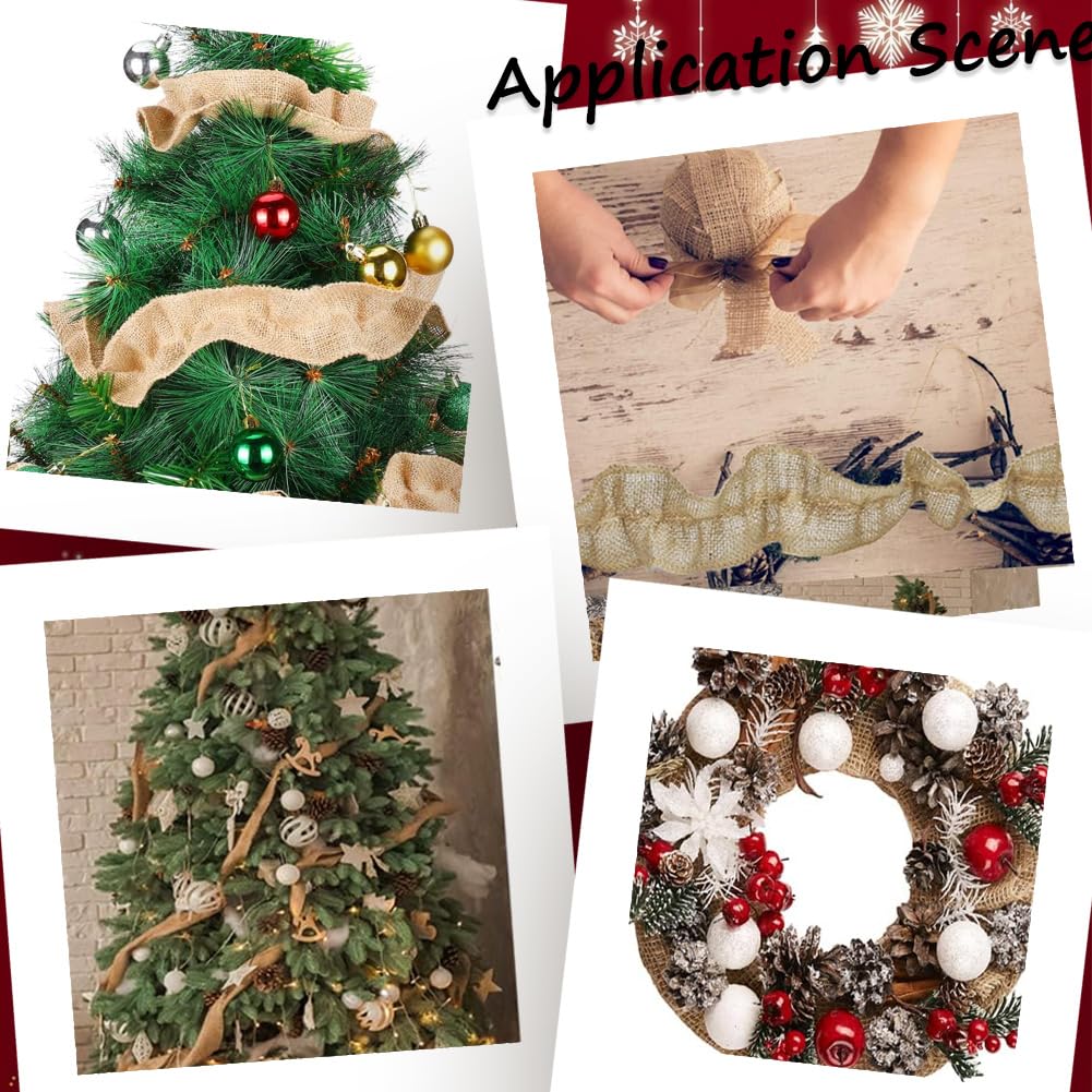 SOFPLATE 2 Rolls 5.4M/17.7 Feet Rustic Burlap Christmas Garland Burlap Ribbon Garland Cloth Fabric Burlywood Wrinkle Buffalo Garlands Decor for Home Outdoor Christmas Tree Party Craft DIY Decoration