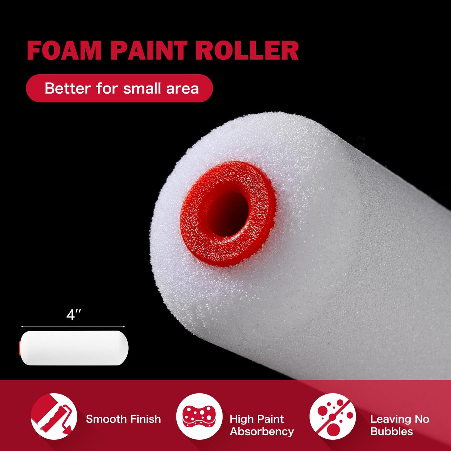 Mister Rui 11-Piece Foam Paint Roller Kit, 4-Inch Roller with Ergonomic Handle, Magnetic Paint Tray & Liners, High-Density Foam Covers with Brush, Painting Supplies for Walls, Cabinets, and Trim