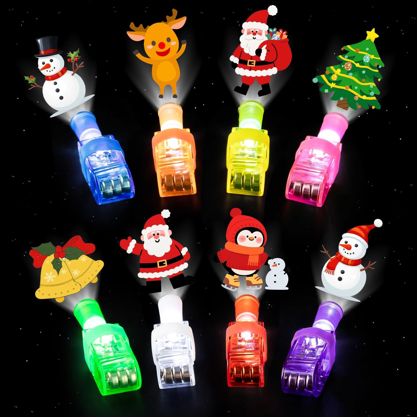 PCTCSHQ 80Pcs Christmas Party Favors, Finger Lights Christmas Stocking Stuffers for Kids Light Up Toys Bulk for Classroom Prizes Goodie Bags Stuffers Xmas Party Supplies