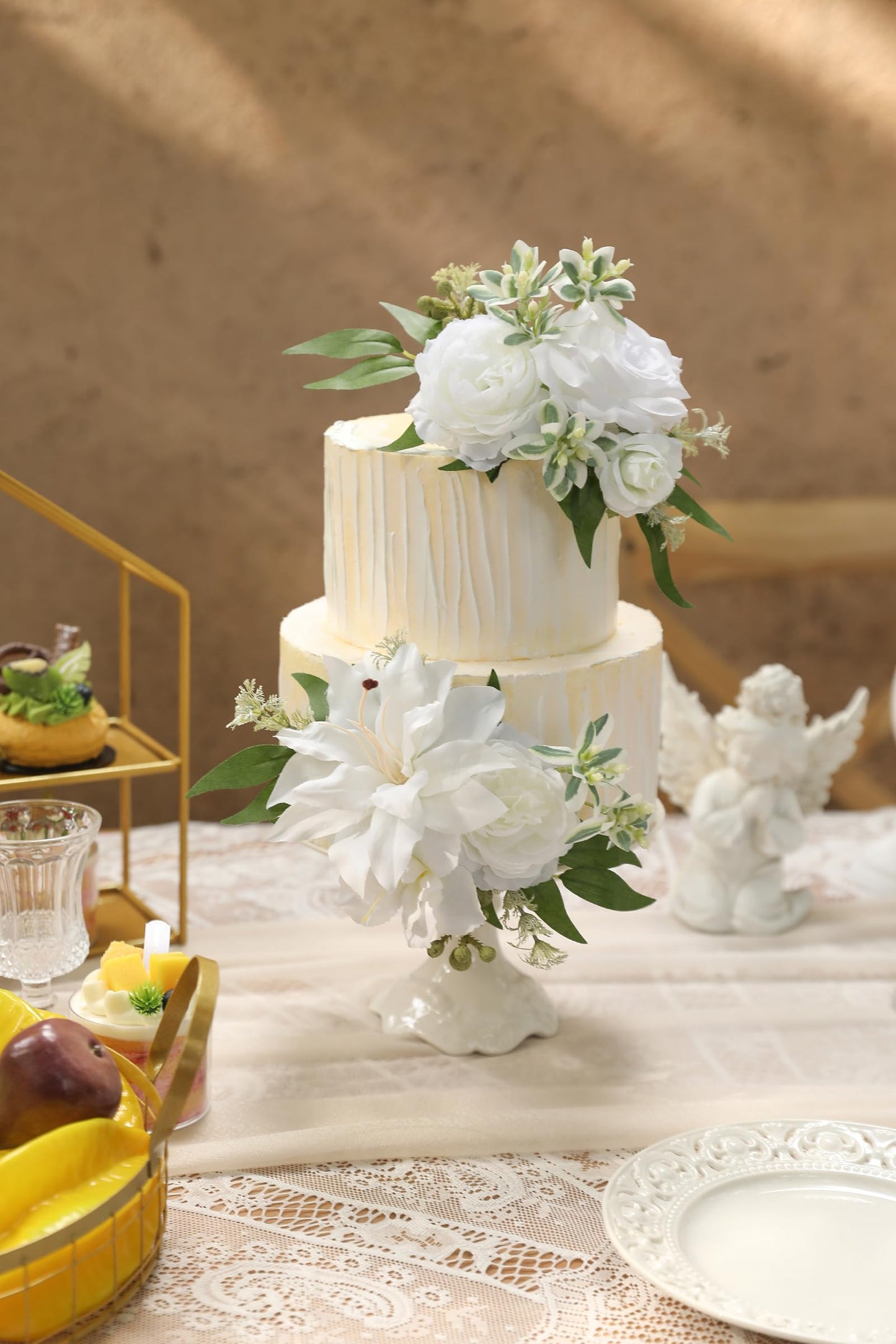Serra Flora 3Pcs Pre-made Silk Flowers Cake Topper Wedding Artificial Flowers Decor Artificial Rose Cake Decorations for Birthday Baby Shower Engagement Anniversary Party Supplies.