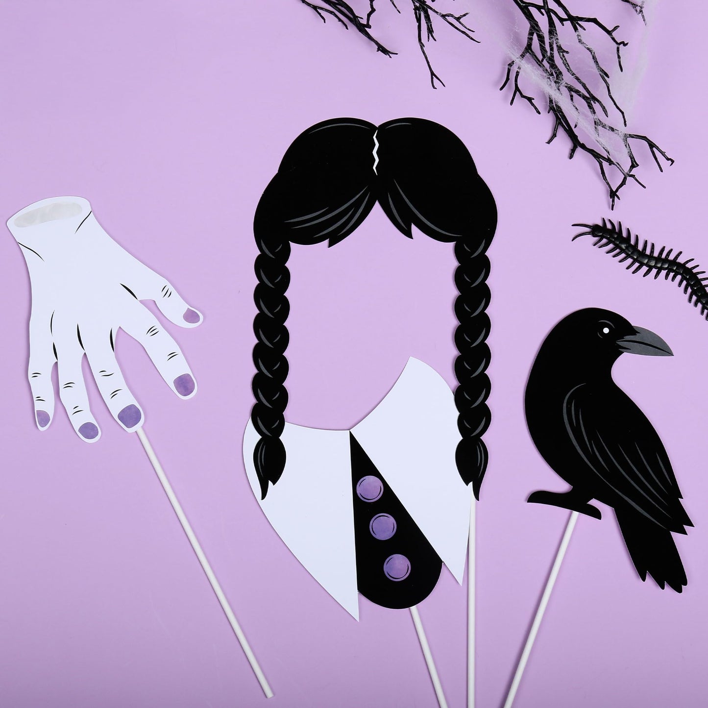 Big Dot of Happiness Goth Girl Photo Booth Props Kit, Black and Purple Halloween or Gothic Birthday Party Supplies - 20 Count Selfie Prop Sticks