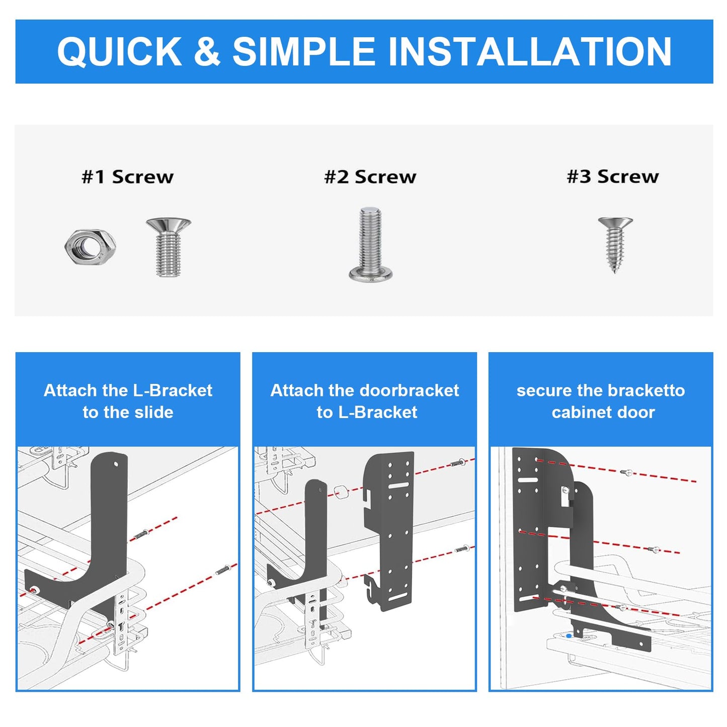 Demimy Cabinet Door Mount Kit for Pull-Out Trash Cans, Organizers & Storage Shelves – 6-Way Adjustable Heavy Duty Brackets Compatible with Rev-A-Shelf 5WB Series, 5WB-DMKIT Trash Can Bracket, Silver