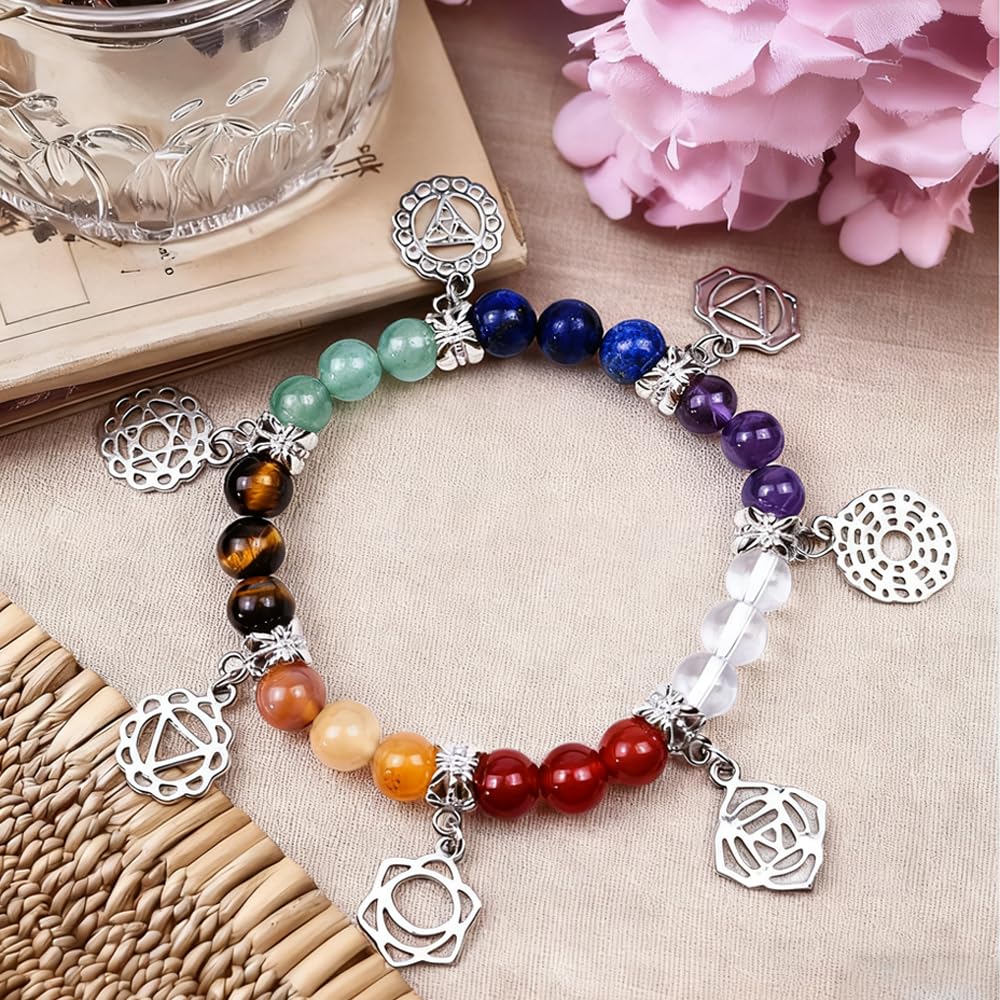 Aprbella 7 Chakra Healing Bracelet with Natural stones for Energy Healing & Balance, Stretch Beaded Jewelry for Energy Balance, Meditation, Yoga, Gift for Women