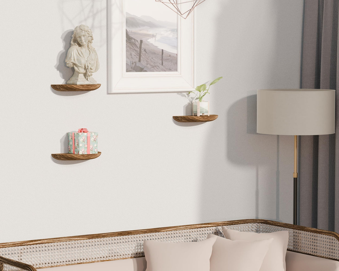 SoaShower Solid Wood Half Round Rustic Floating Shelves, Natural Wood Wall Shelves, Elevate Your Space. Perfect for Living Rooms, Bathrooms, Bedrooms, Offices, Children's Rooms,Pictures Plants Books