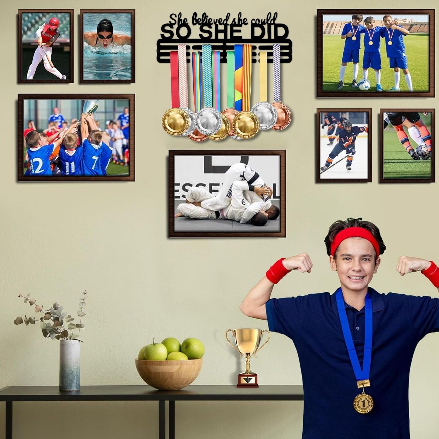 Resama Fashion Medal Hanger Holder Display Wall Rack Frame Shelf-Black Metal Medal Hanger Awards Ribbon Cheer,Gymnastics,Soccer Easy to Install