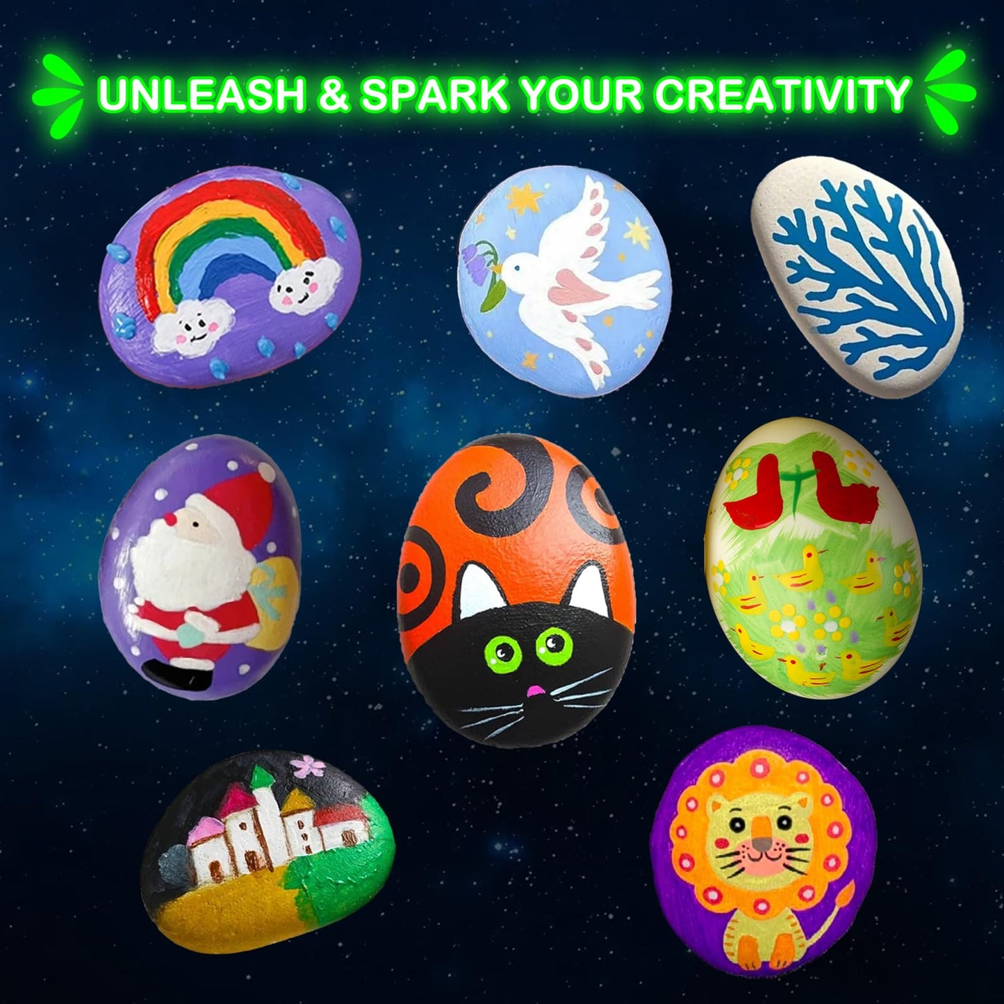 KIDS KING Glow in Dark Rock Painting Kit for Kids Ages 6-12, Art Craft for Party Drawing Activity, Complete Art Craft Kit Party Favors, Creative Toy Gifts for Boys Girls Birthday & Holidays, Christmas