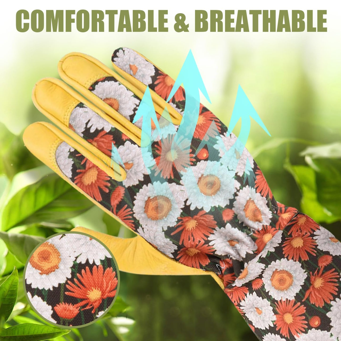 WOHEER Long Gardening Gloves for Women Thorn Proof,Rose Pruning Cowhide Leather Garden Glove for Cactus, Rose and Blackberry（Medium, Brownish）