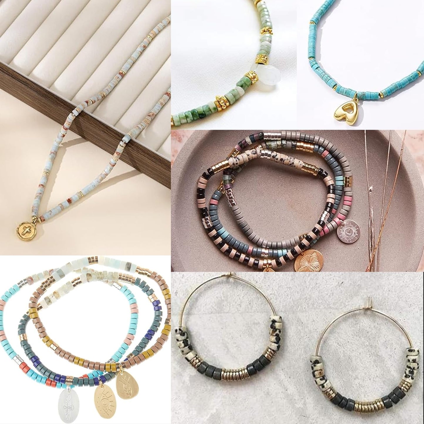 NITOPUPU 150Pcs 4×2mm Natural Picasso Jasper Spacer Stone Beads for Jewelry Making Supplies, Loose Semi Flat Round Gemstone Tube Beads for Bracelets DIY Crafts