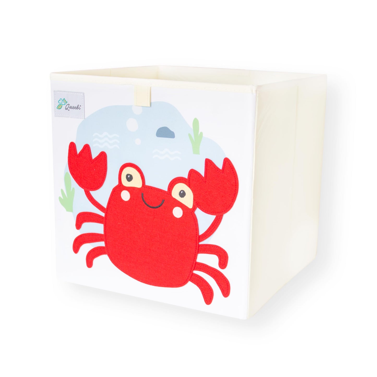 Queebi Crab Storage Cube- Organizer for Nursery, Playroom, Bedroom, Closet. Foldable Box 13x13x13 inches. Children's Toy Box, Diaper Caddy, Clothing Basket, Book Bin, Baby Essentials & Kids Gift