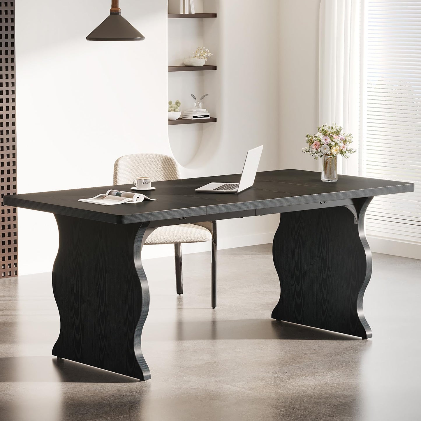 Tribesigns 63" Large Desk for Home Office, Spacious Executive Computer Desk with Ample Leg Room, Double PC Gaming Writing Table Study Desk with Sturdy Legs, Black