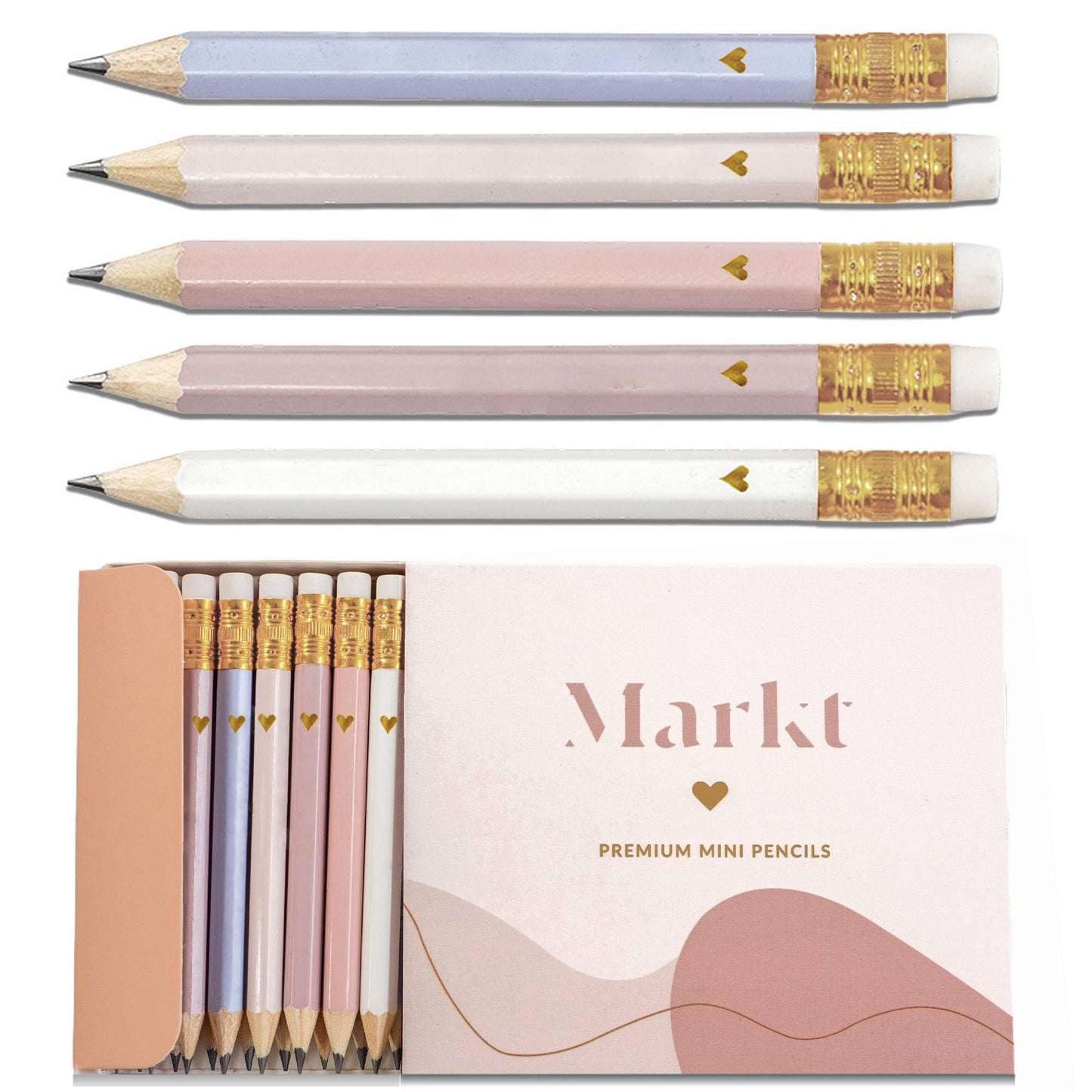 Markt Heart Pencils for Baby Shower Games and Bridal Shower Games, Mini Pencils, Small Pink Pencil Set For Game Prizes, Bridal Pens (Blush)