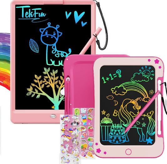 TEKFUN LCD Writing Tablet Doodle Board, 10inch+8inch Colorful Drawing Pad for Kids, Mess Free Coloring for Toddlers, Toys Gifts for 3 4 5 6 7 8 Year Old Girls Boys (Pink)