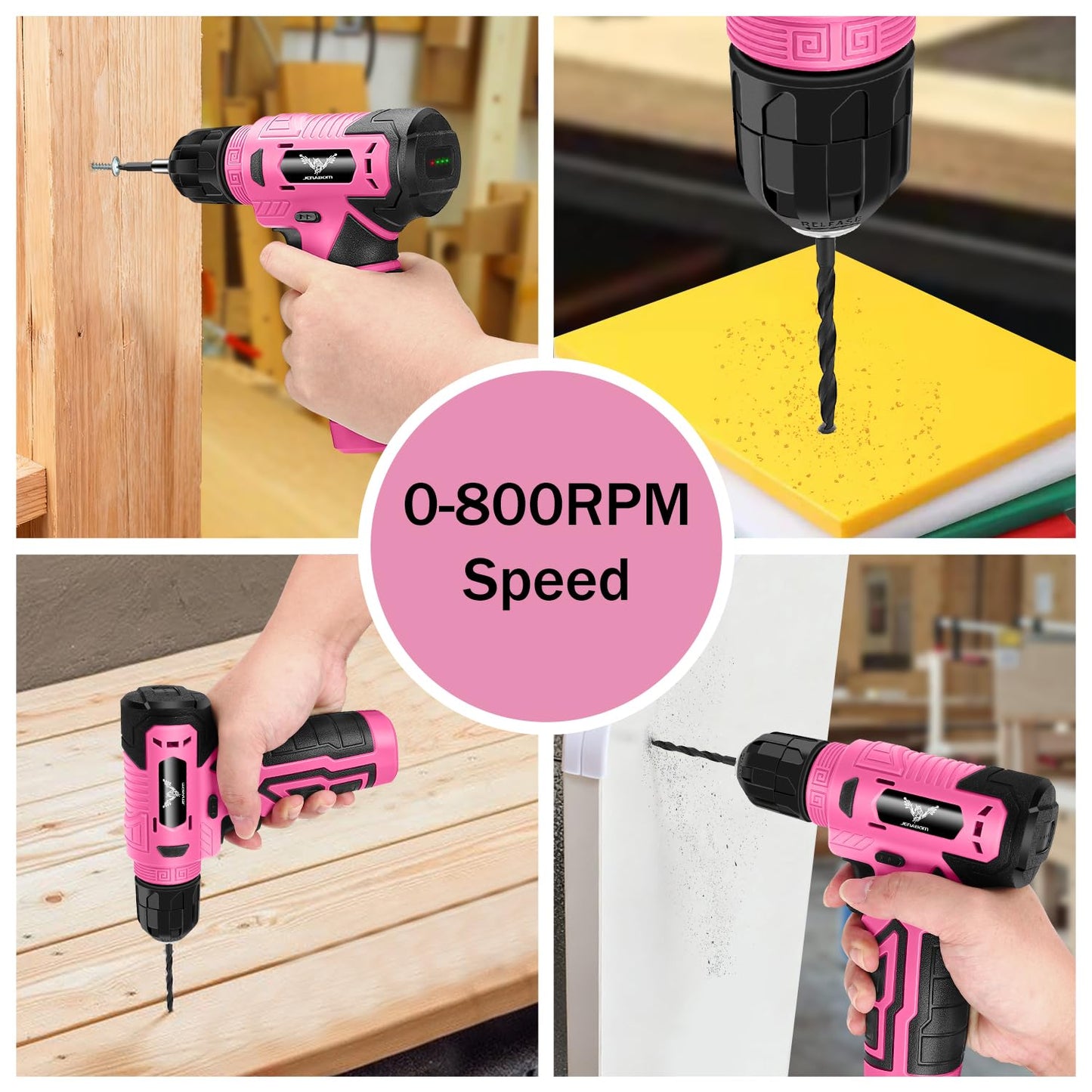 JENABOM Tool Set - 8V Cordless Drill Set, 127 Piece Home Tool Set With Hand Drill, Tool Kit for Women & Men, Perfect for Homeowner, Diyer, Handyman, Pink