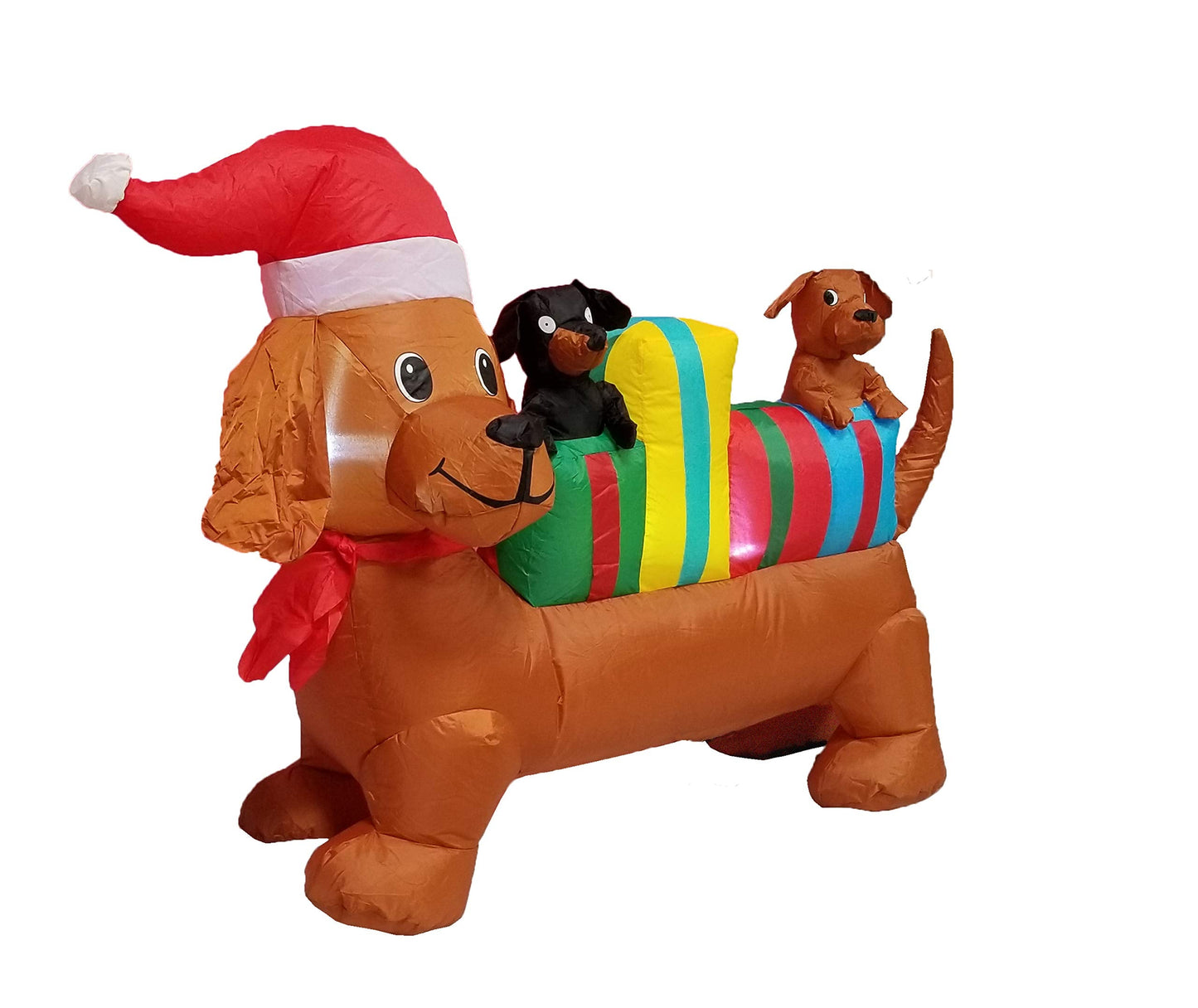4 FT Long Lighted Christmas Inflatable Trio of Dogs with Gift Boxes – Outdoor/Indoor Yard Blow-Up Holiday Decoration with Built-in LED Lights, Self-Inflating, Weather-Resistant Fabric