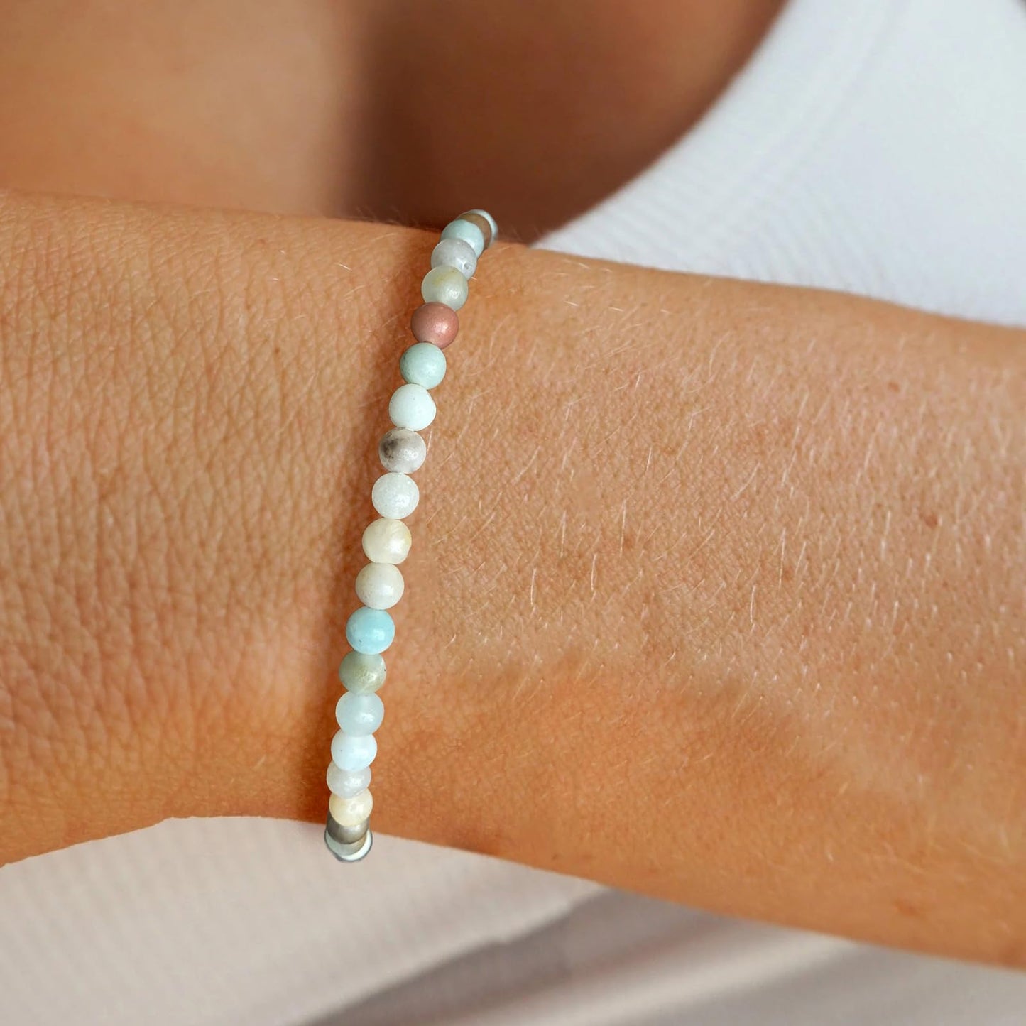 Bolinailo Crystal Beaded Bracelets for Women 4mm Amazonite Bead Handmade Gemstone Stretch Elastic Bracelet Natural Stone Crystal Healing Reiki Spiritual Jewelry Gifts
