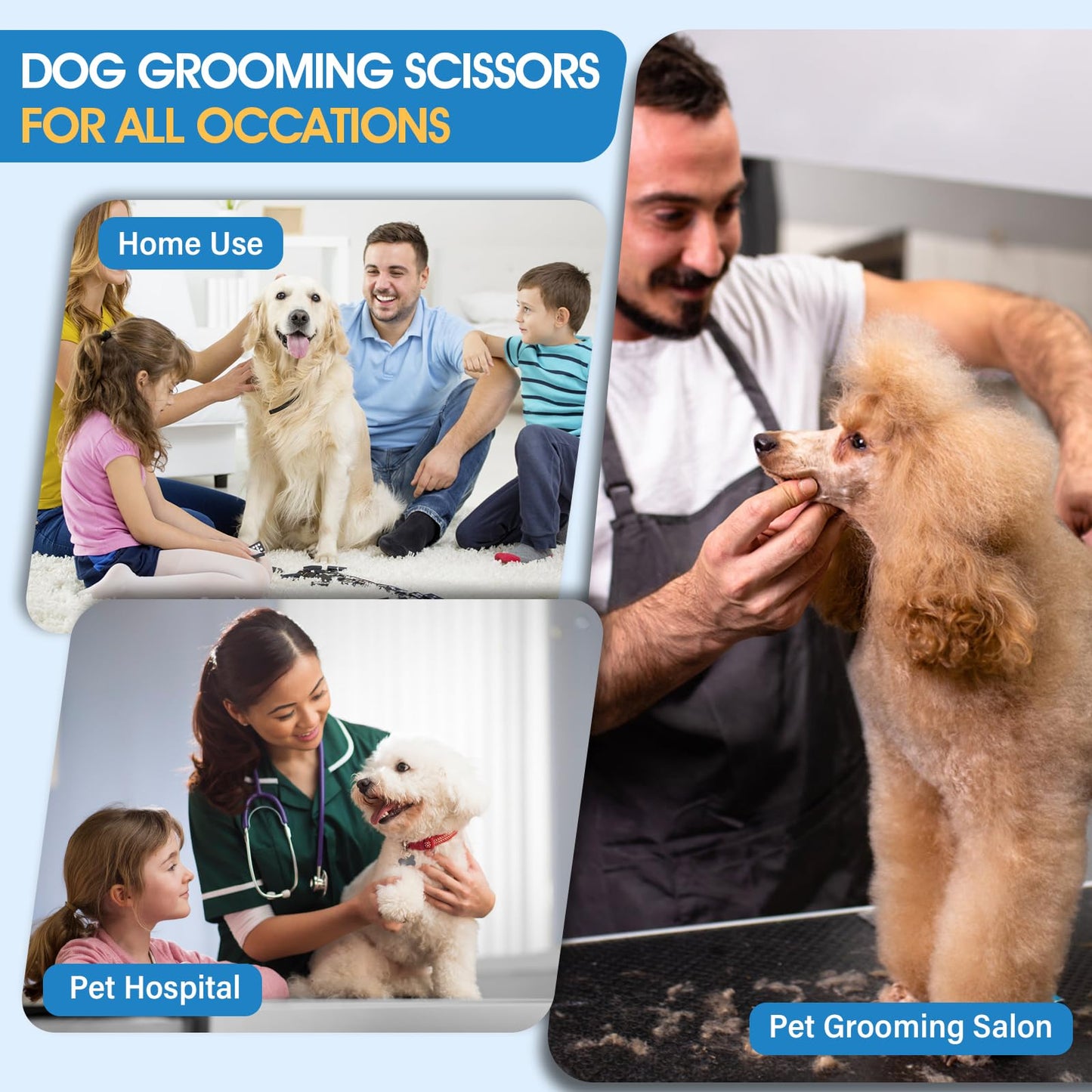 JASON Dog Grooming Scissors Set, Professional 6 in 1 Dog Scissors Sharp Shears Set - 7" Thinning, Chunker, Straight, Curved Shears and Comb for Dog Cat Pet, Rosegold Christmas Gift