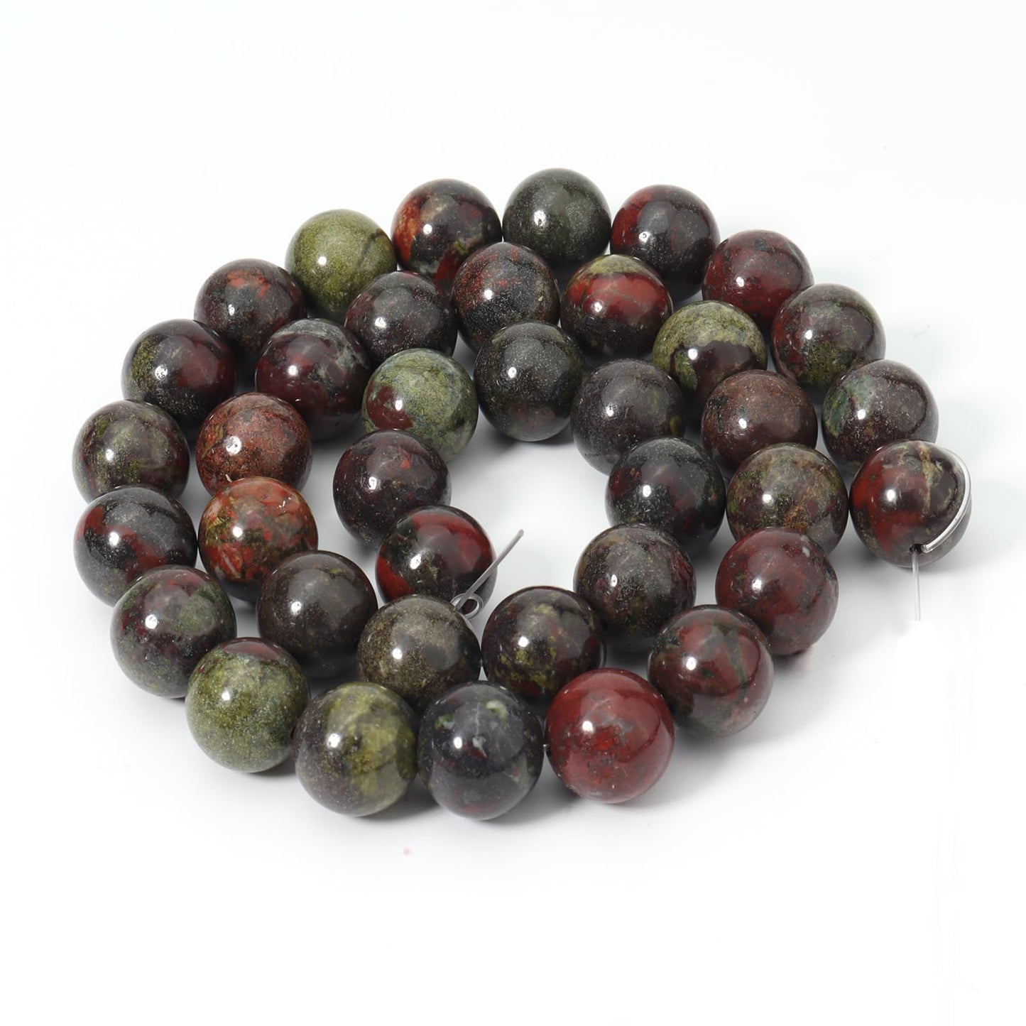 Siomia 45pcs 8mm Natural Dragon Blood Stone Gemstone Beads Energy Healing Crystal Round Loose Stone Beads for Jewelry Making, DIY Bracelets Necklaces