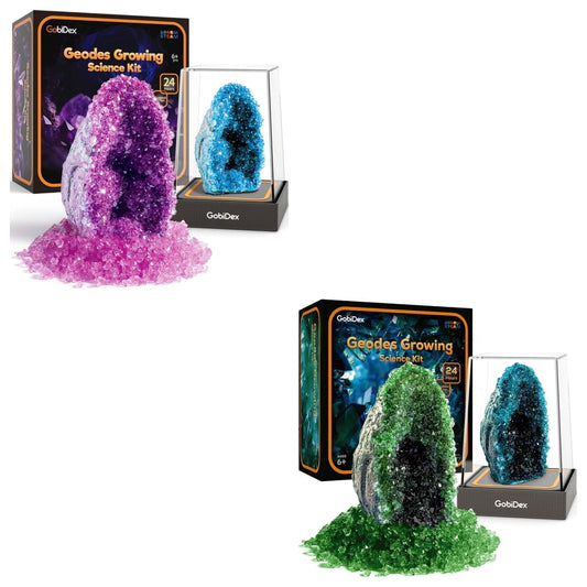 GobiDex Geodes Crystal Growing Kit for Kids, 24-Hour Fast Crystal Growth, 4 Pieces Science Experiments Kit with Display Cases - DIY STEM Toys, Educational Gift for Boys&Girls Ages 8-12