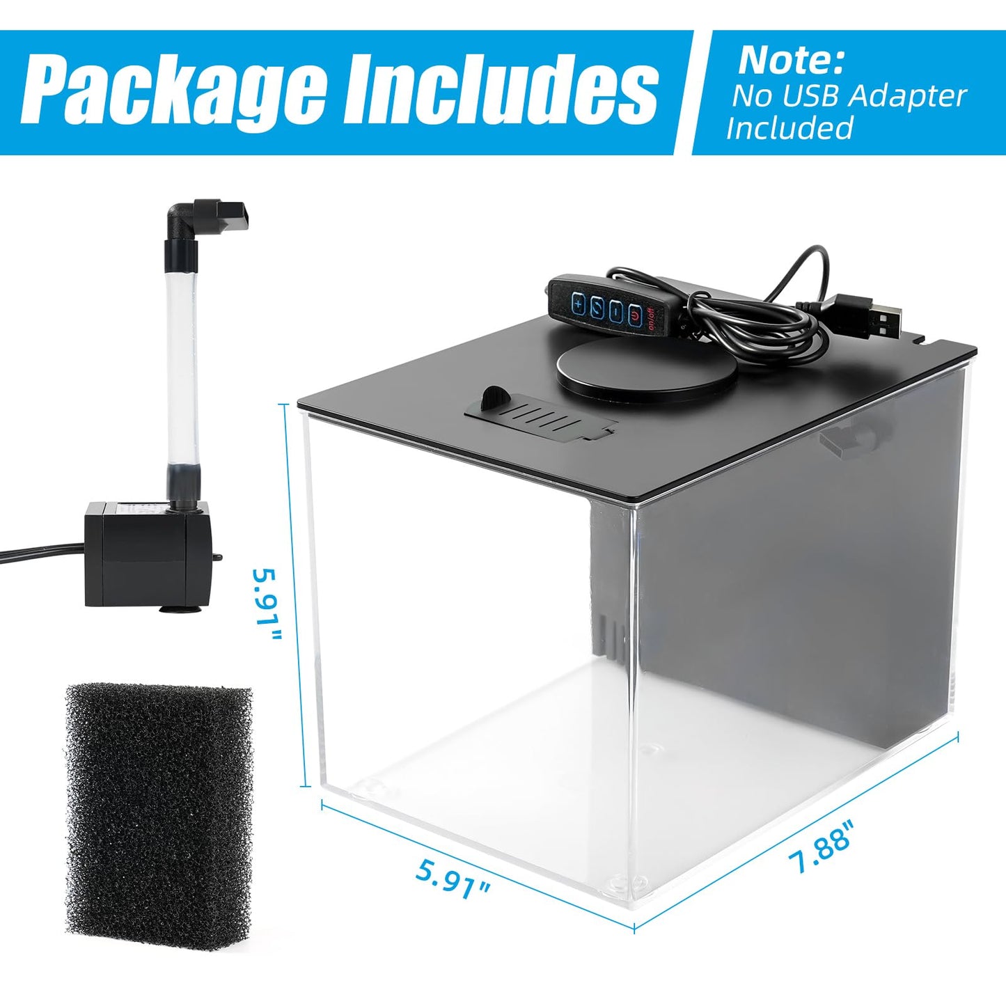 AQUANEAT Fish Tank, 1 Gallon Betta Fish Tank, Small Aquarium Kit with LED Light and Water Filter Pump