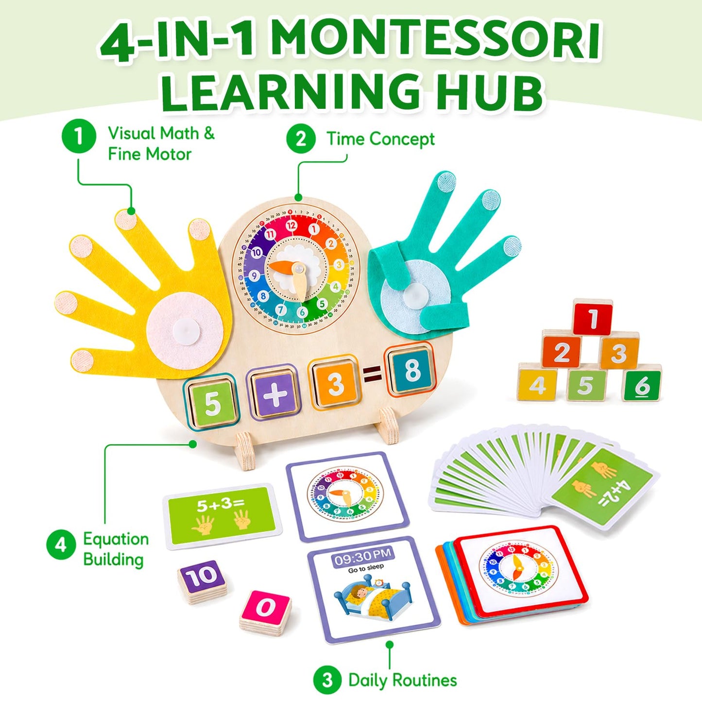 Quliwise Educational 2 in 1 Math Manipulatives Number Counting Blocks & Teaching Clock for Kids, Preschool Learning Toys for Toddlers 3-5, Montessori Toys for 3-5 Year Old Boys Girls Birthday Gifts