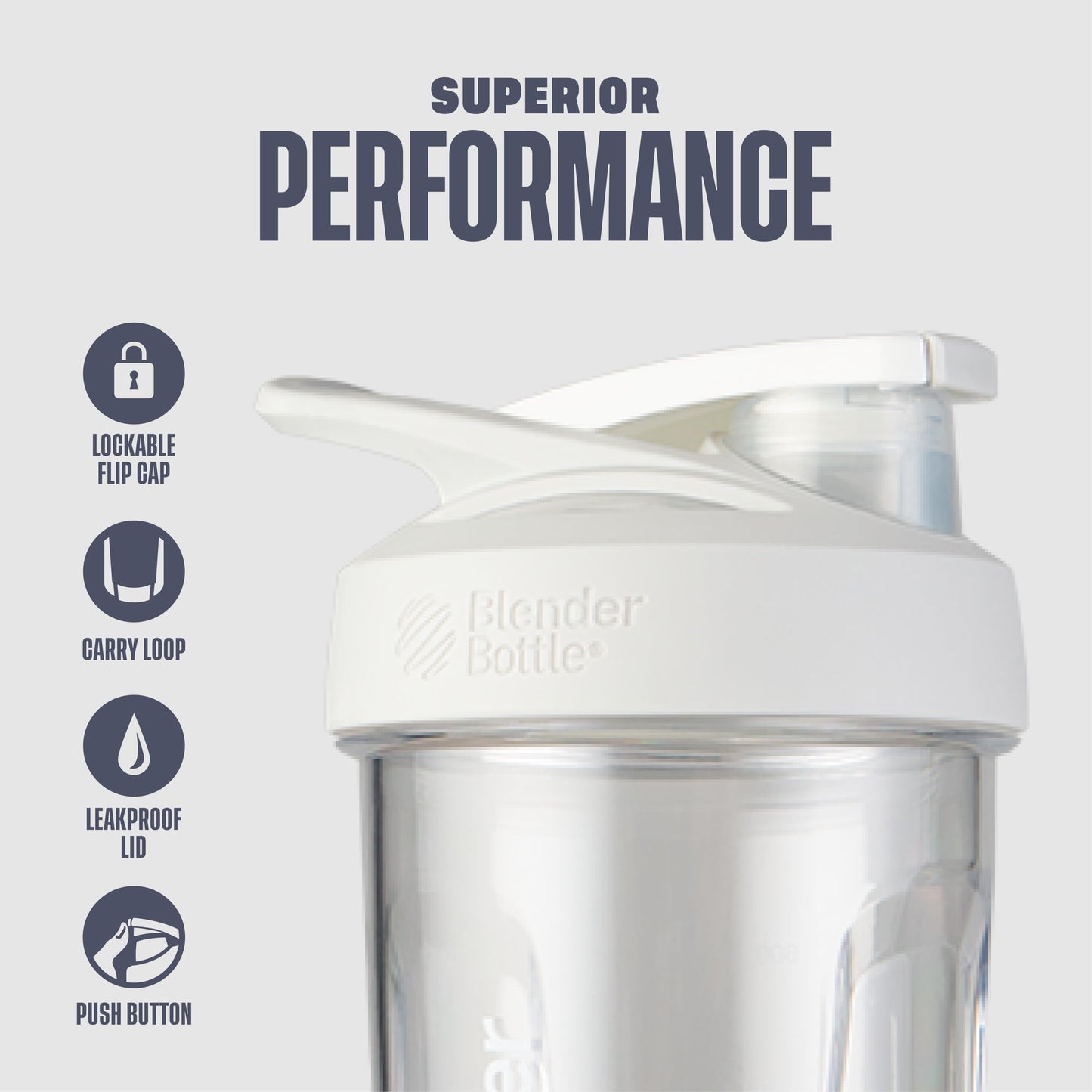BlenderBottle Strada Tritan Shaker Bottle with Locking Lid, 28-Ounce, White