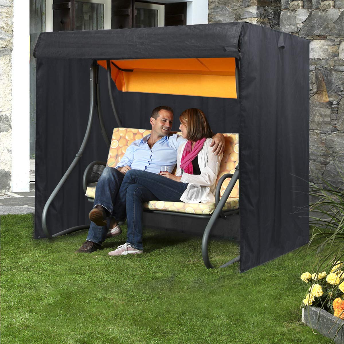 Outdoor Swing Cover 3 Triple Seater Hammock Cover Garden Swing Cover Garden Hammock Glider Chair Cover Patio Furniture Cover UV Resistant Swing Canopy Cover All Weather Protection
