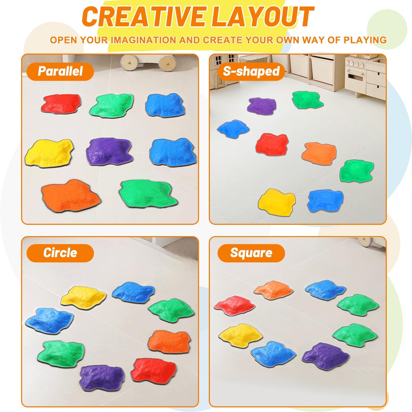 Non-Slip Stepping Stones for Kids 8pcs Plastic Balance Beam Obstacle Course for Promoting Children's Coordination Skills Sensory Play Equipment Indoor & Outdoor Play Toddler Ages 3 Years+