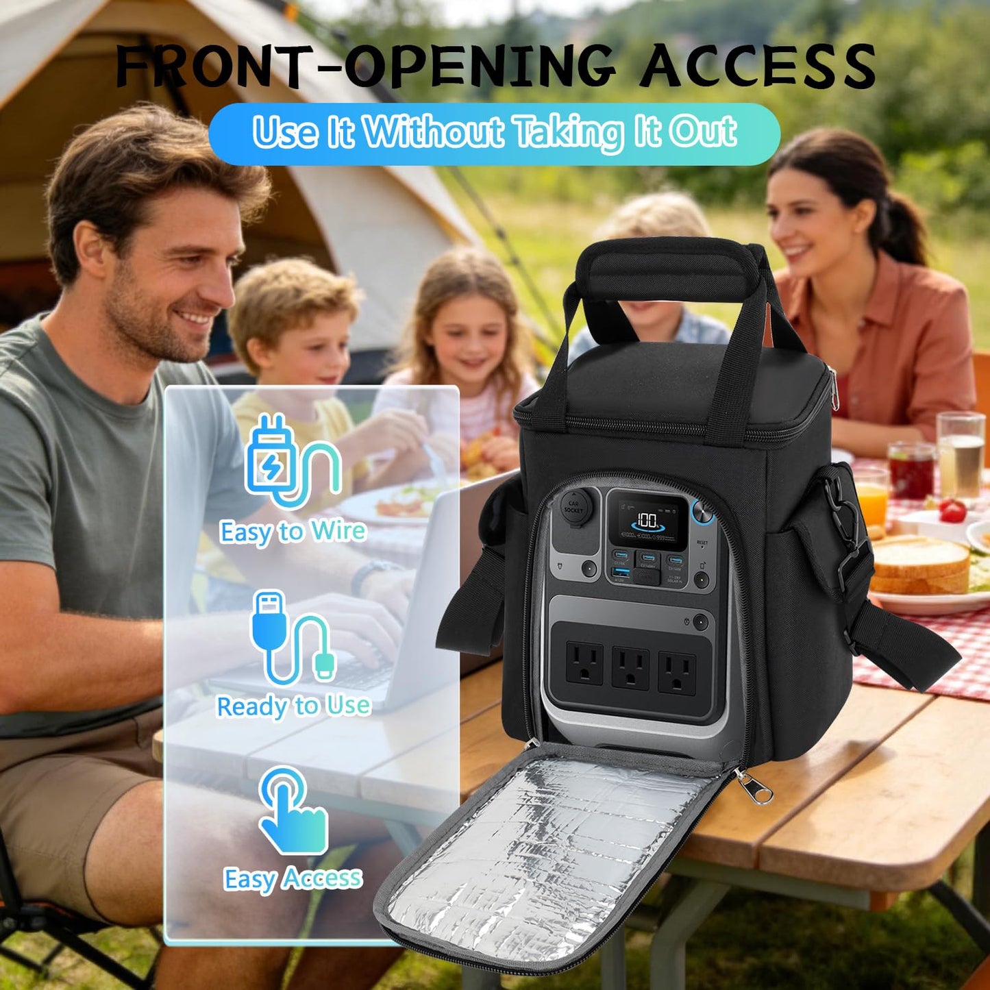 Travel Bag Compatible with Anker SOLIX C300, Portable Power Station, Protective Storage Bag for 288Wh LiFePO4 Battery, Portable Generator Organizer with Pockets & Shoulder Strap for Camping Travel