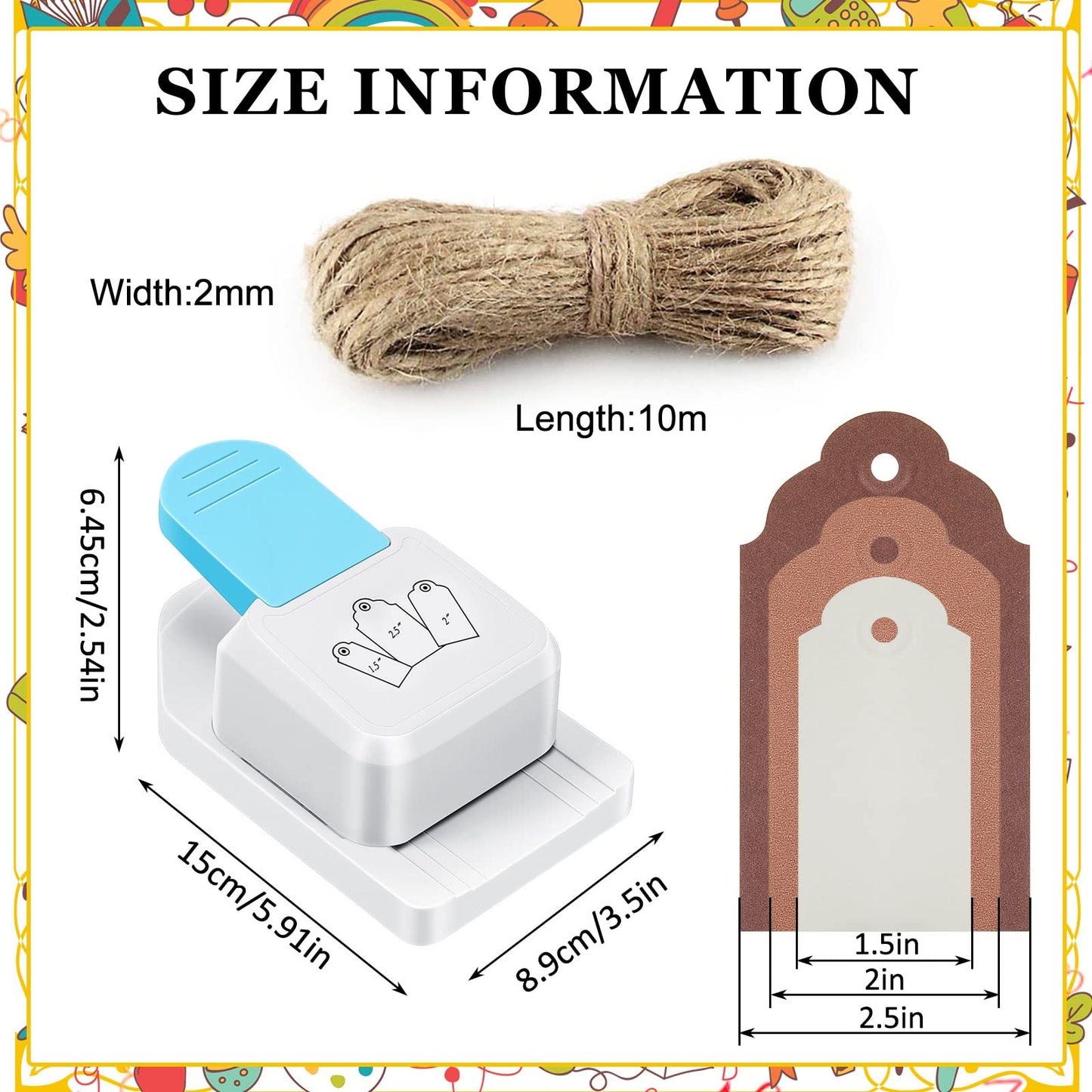 Lewtemi 3 in 1 Craft Tag Punch Gift Paper Small Hole Punch for Tag Scrapbooking Supplies 1.5/2/ 2.5 Inches Craft Puncher with Rope for Paper Crafting Scrapbooking Cards DIY Arts(Round Style)