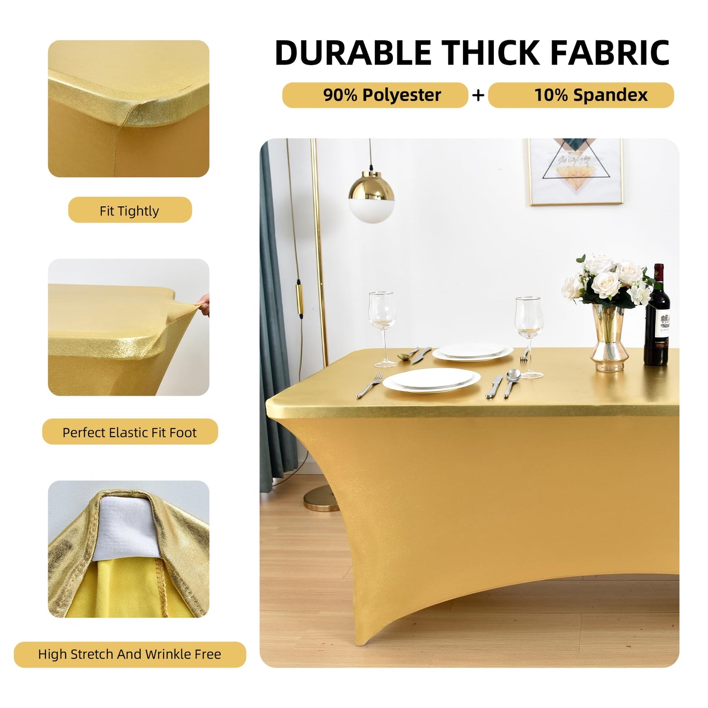 ZarzaaSik 2-Pack 8ft Spandex Table Covers for Rectangle Folding Tables - Washable Elastic Tablecloth - Ultimate Fitted Table Protector for Birthday Parties, Trade Shows, Banquet