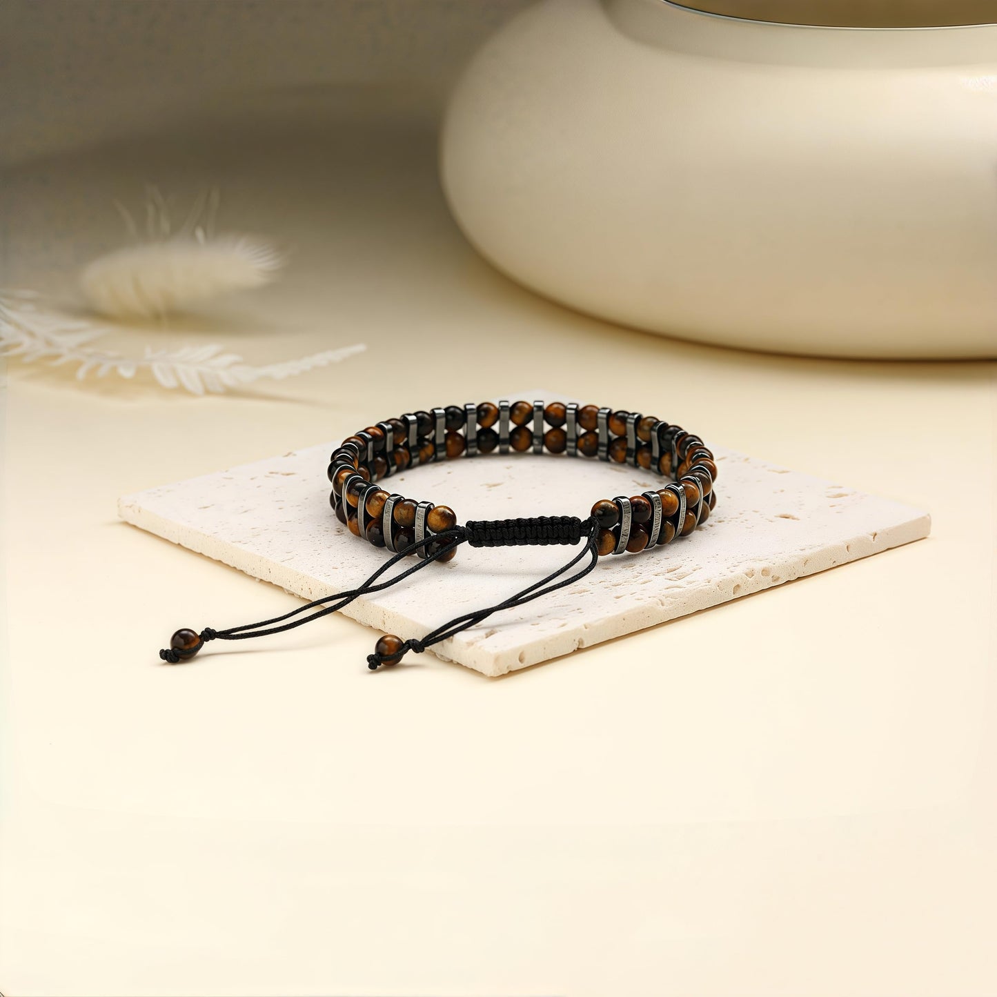 MAIYIDACK Double Row Tiger Eye Hematite Energy Art Jewelry, 3-in-1 Triple Protection Bracelet for Courage & Grounding, Spiritual Men & Women, Reiki Healing Gift (Tiger's Eye)