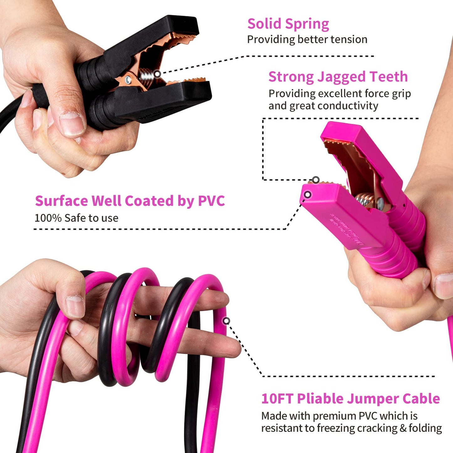 vioview Roadside Emergency Car Kit for Vehicles, Car Safety Kit with Jumper Cables, Safety Hammer, Pink Car Accessories Road Trip Essentials Assistance Kit for Teen Girls Women