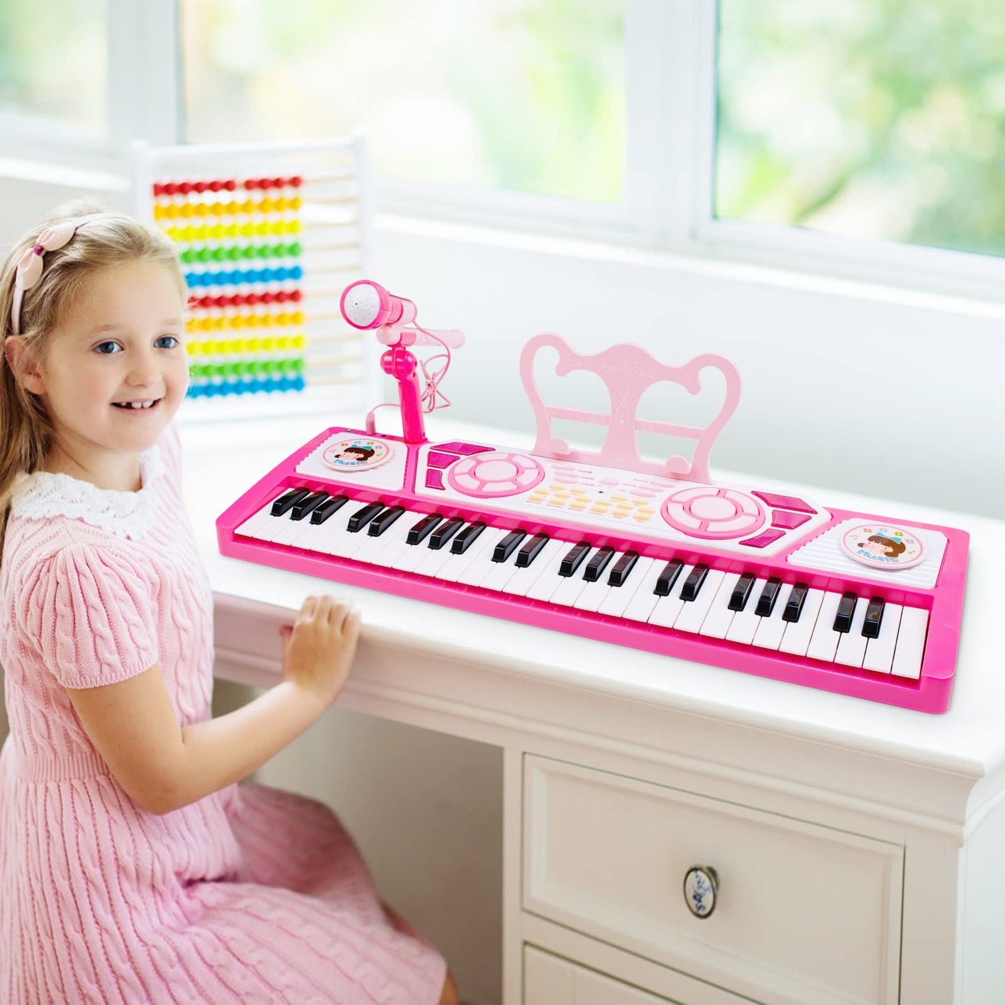 24 Keys Pink Piano Toy with Microphone and 49 Keys Keyboard Toy Piano for 2 Years Old Girls Gift