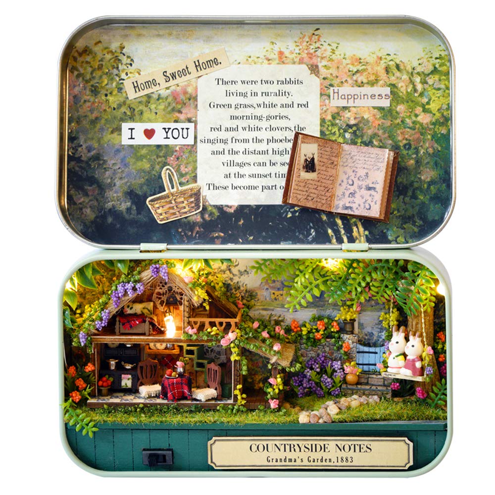MAGQOO 3D Wooden Dollhouse Miniature DIY Doll House Kit with Furniture,1:100 DIY Box Theater Kit (Pack of 2)