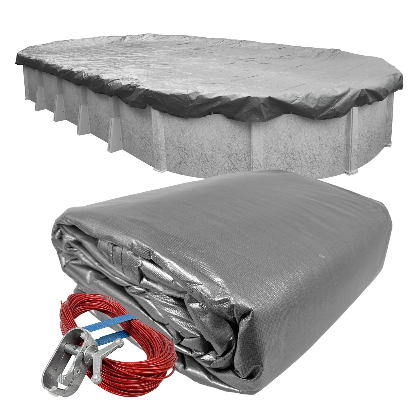 Robelle 18 x 33 ft Professional Silver Winter Oval Pool Cover for Above Ground Pools, 4 ft Overlap (22 x 37 ft Cover Size), Solid 12 x 12 Scrim, 3.7 oz/yd2, 15-Year Warranty, Style: 331833-4